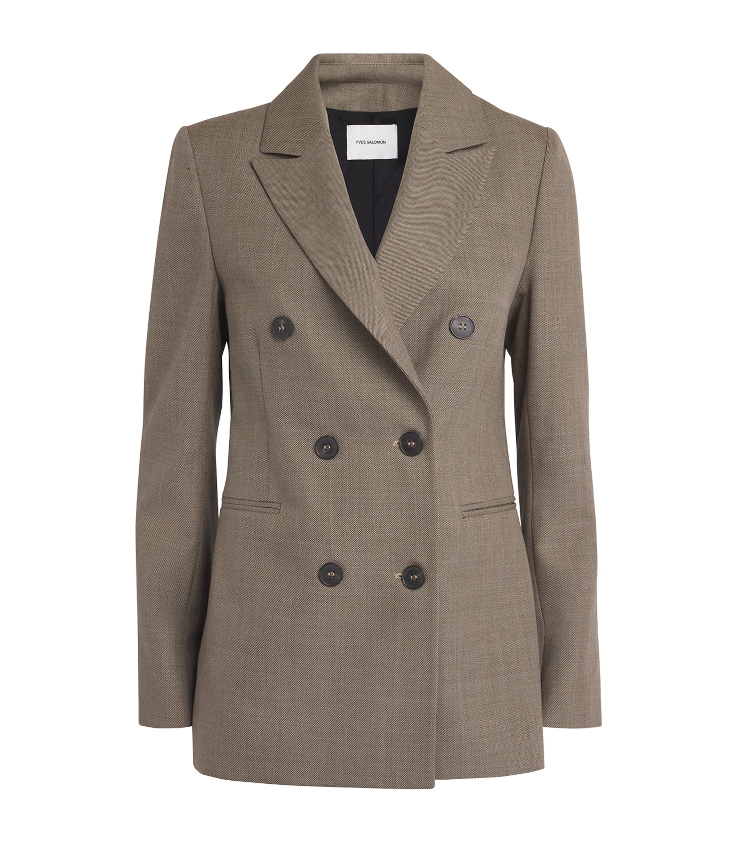 Shop Yves Salomon Virgin Wool Double-breasted Blazer In Beige