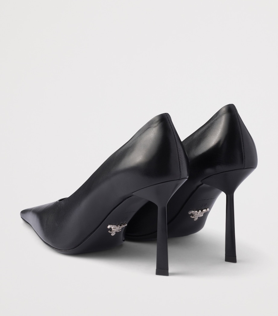 Prada Leather Logo Pointed Pumps 90 Black Image 5