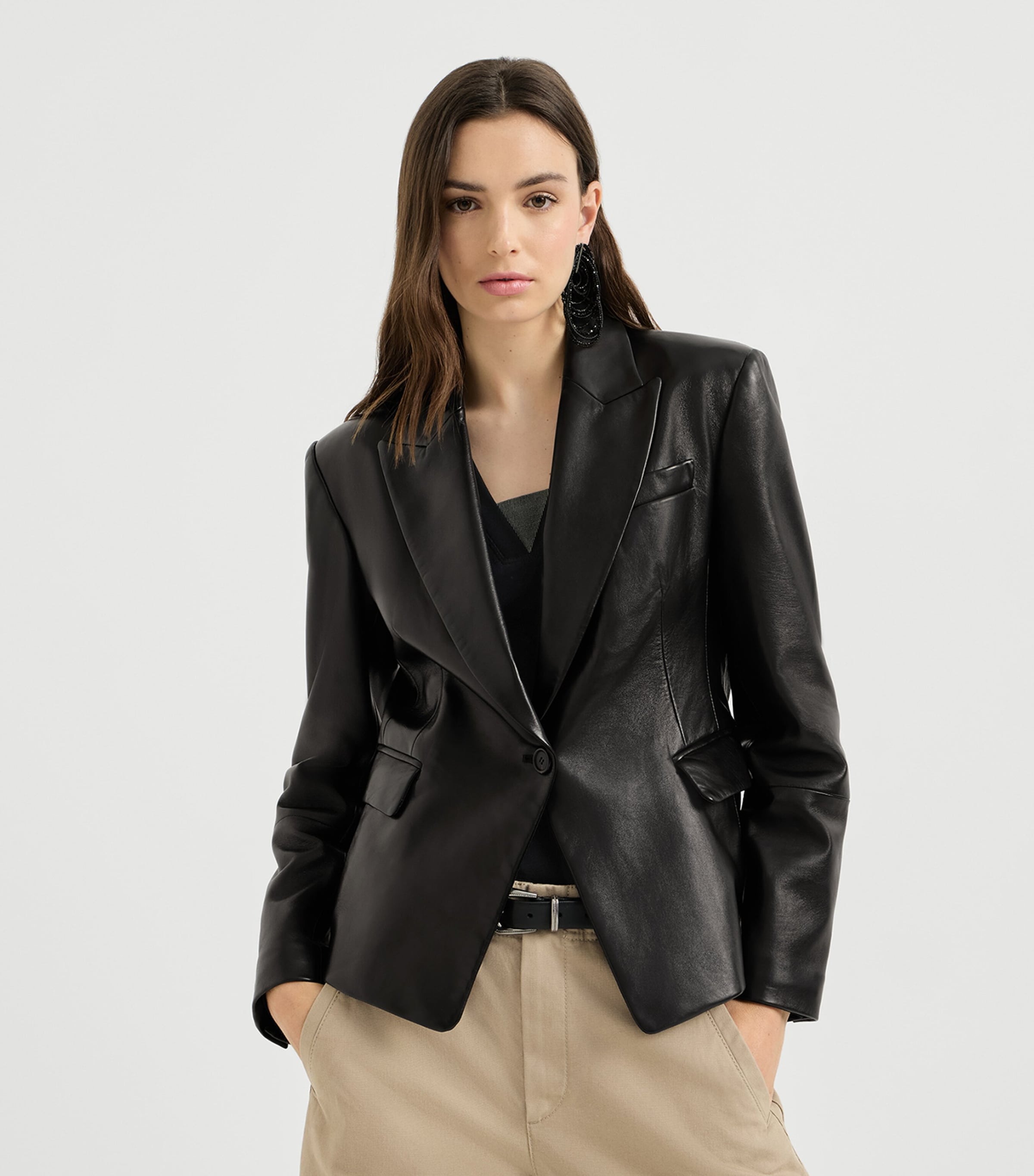 Brunello Cucinelli Womens Nappa Leather Single-Breasted Blazer Image 4