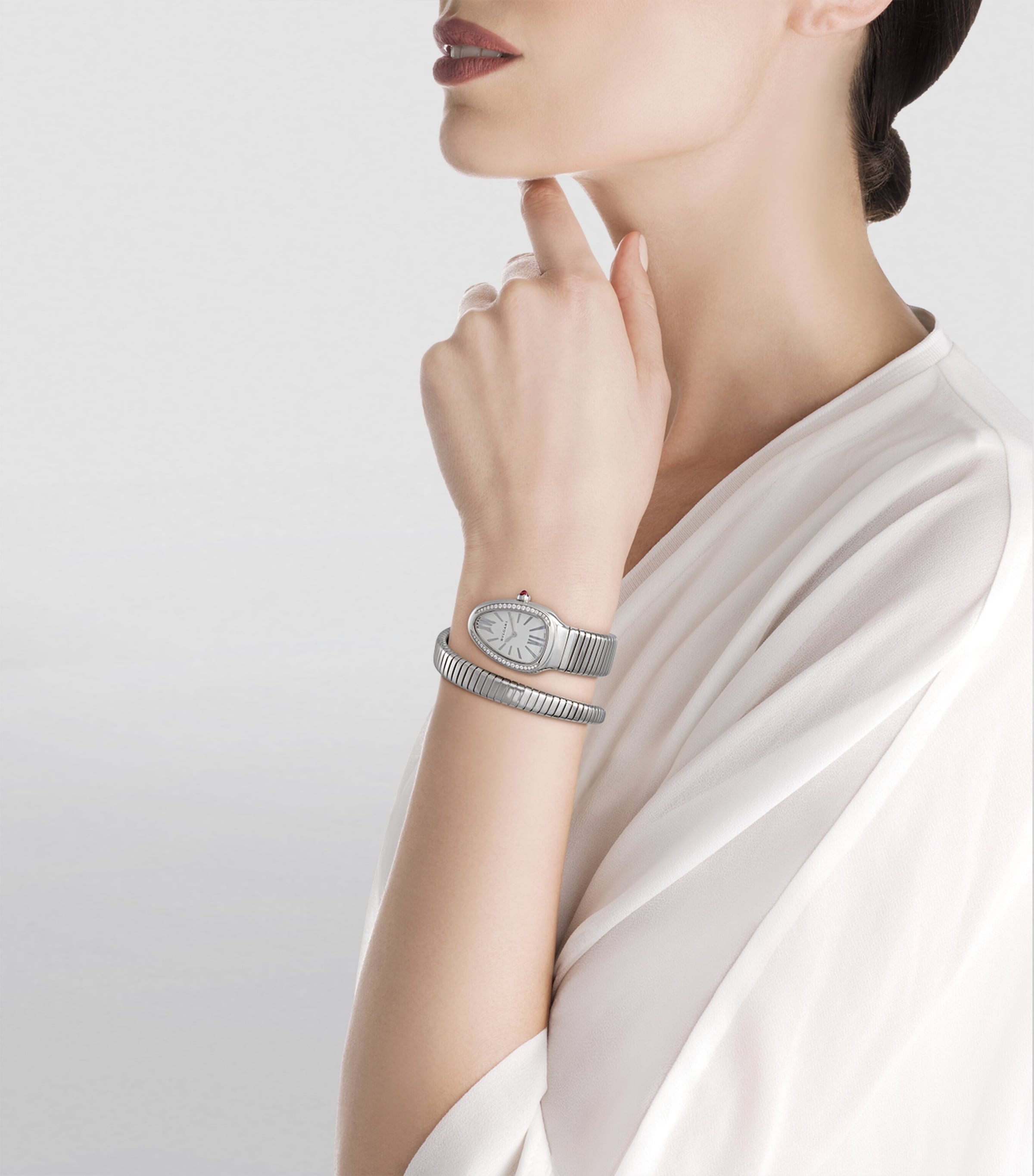 Stainless Steel and Diamond Serpenti Tubogas Watch 35mm GREY Image 3