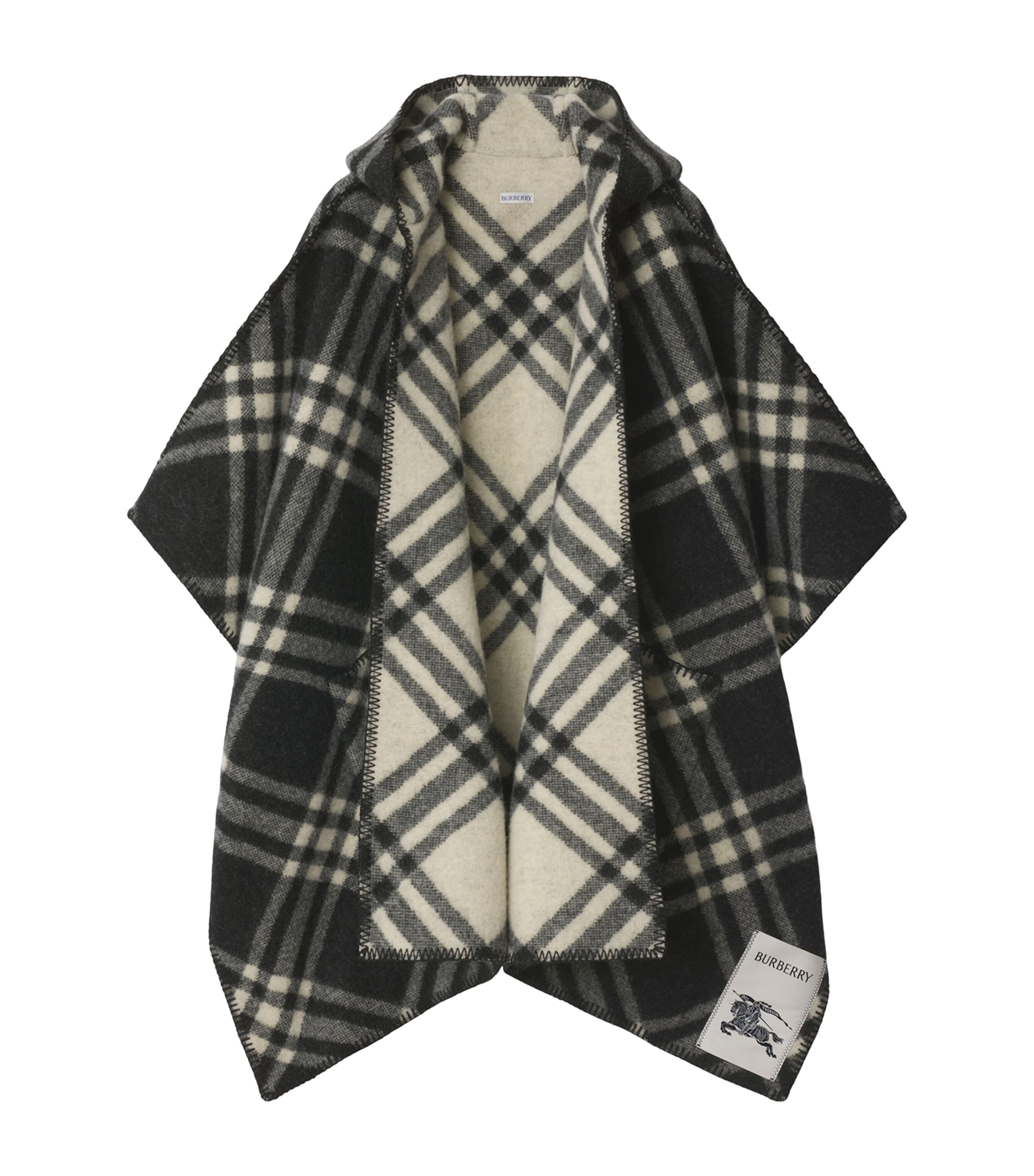 Burberry Wool Reversible Check Cape In Gray