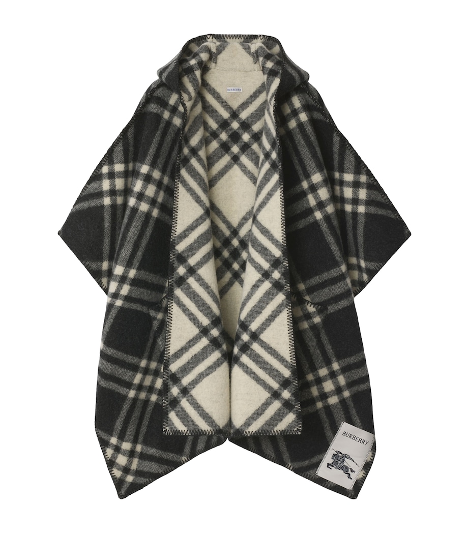 Wool Reversible Check Cape BLACK Image 1
