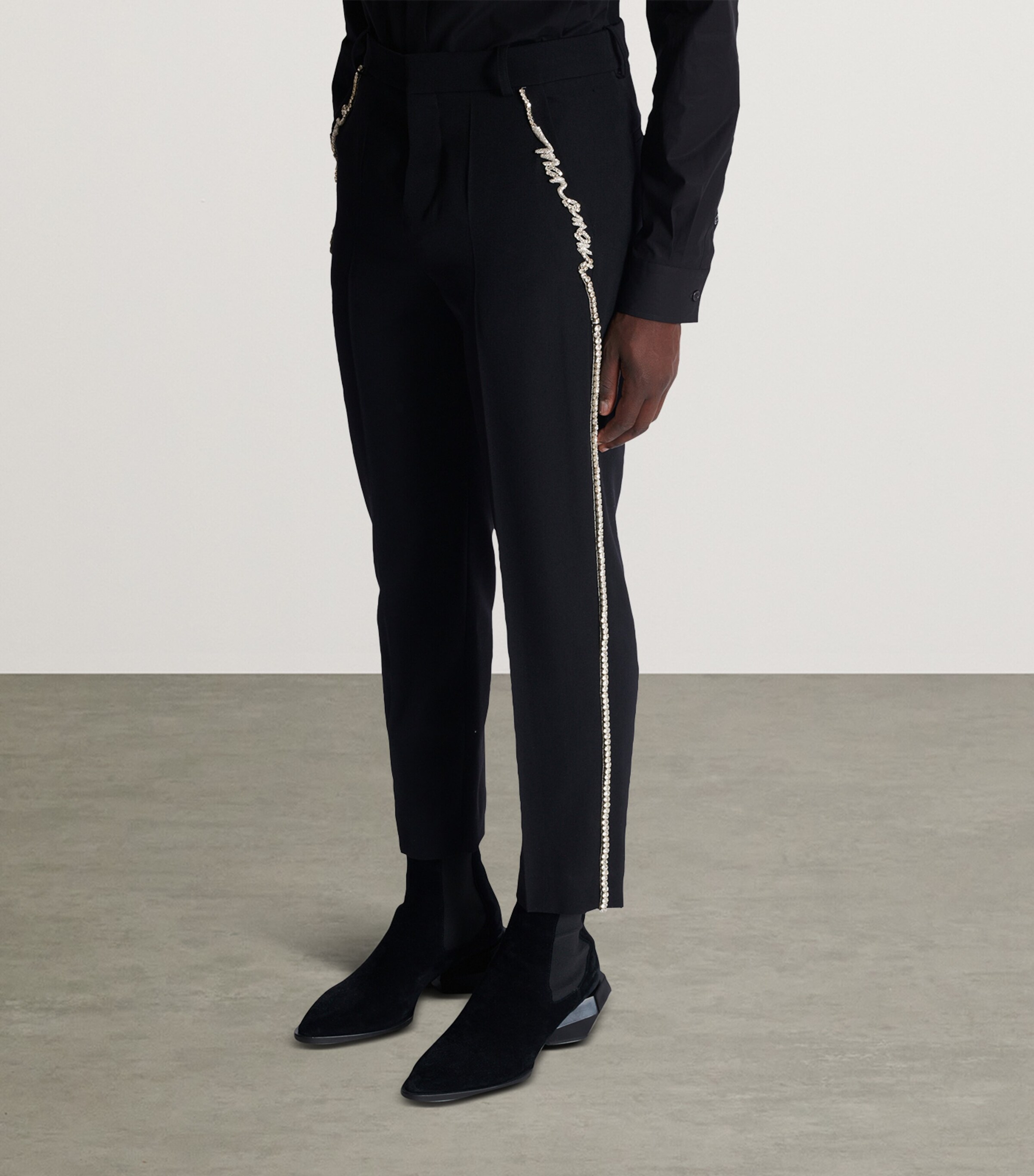 Balmain Mens Wool Embroidered Tailored Trousers Ehv Noir/cristal Image 7