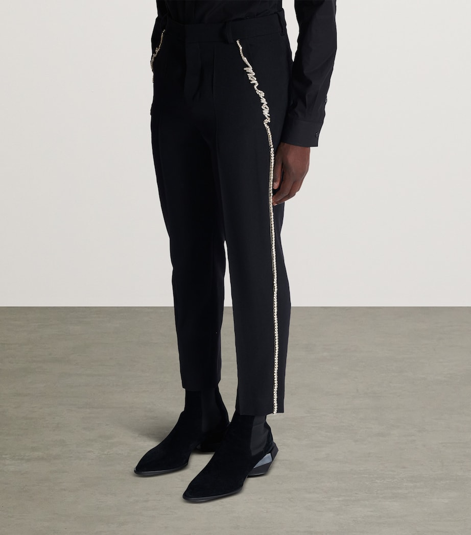 Balmain Mens Wool Embroidered Tailored Trousers Ehv Noir/cristal Image 7
