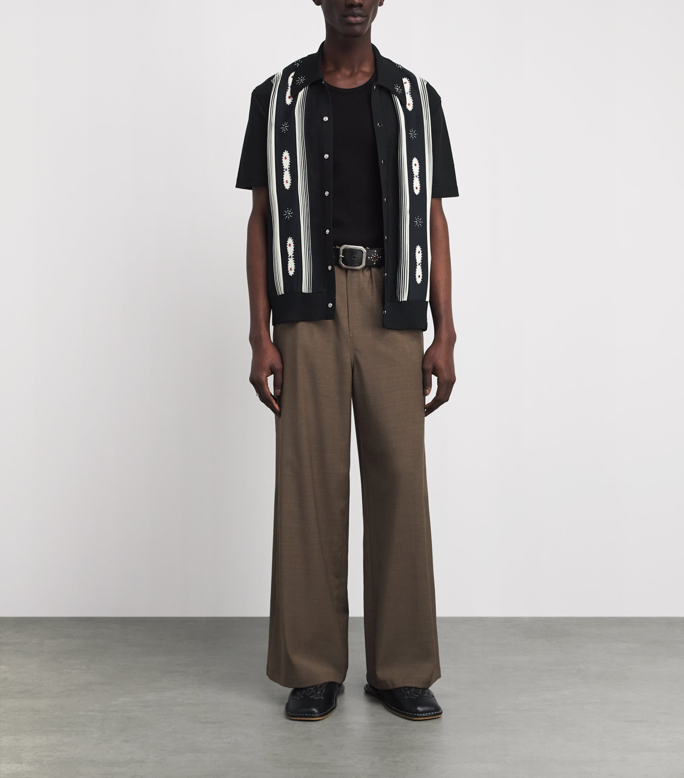 Wool-Blend Stud Stripe Shirt BLACK Image 2