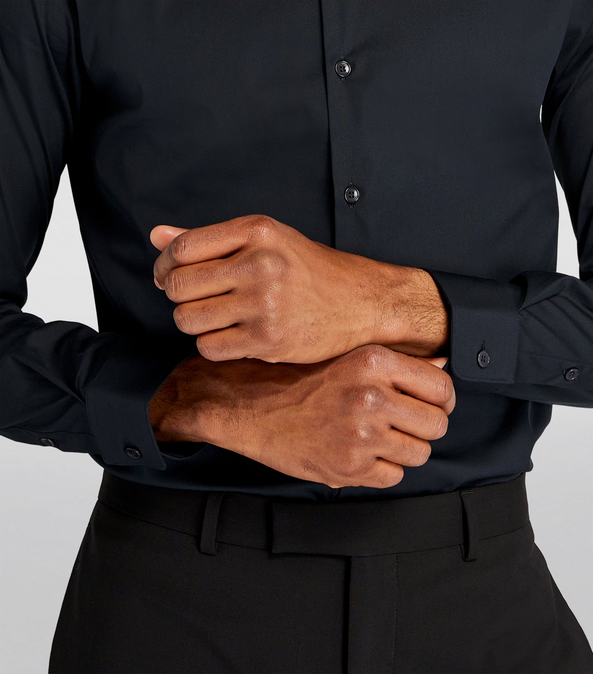 Cotton-Blend Point-Collar Shirt NAVY BLUE Image 6