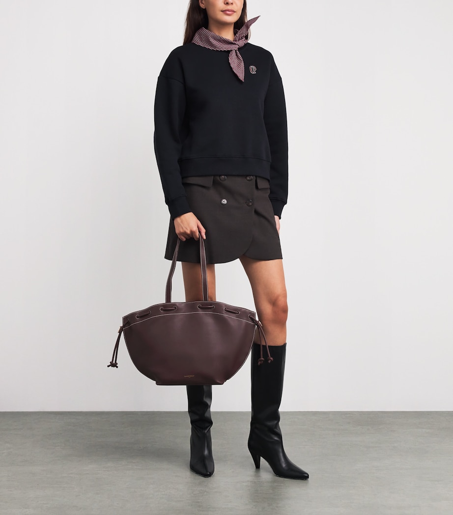 Leather Drawstring Tote Bag BURGUNDY Image 4