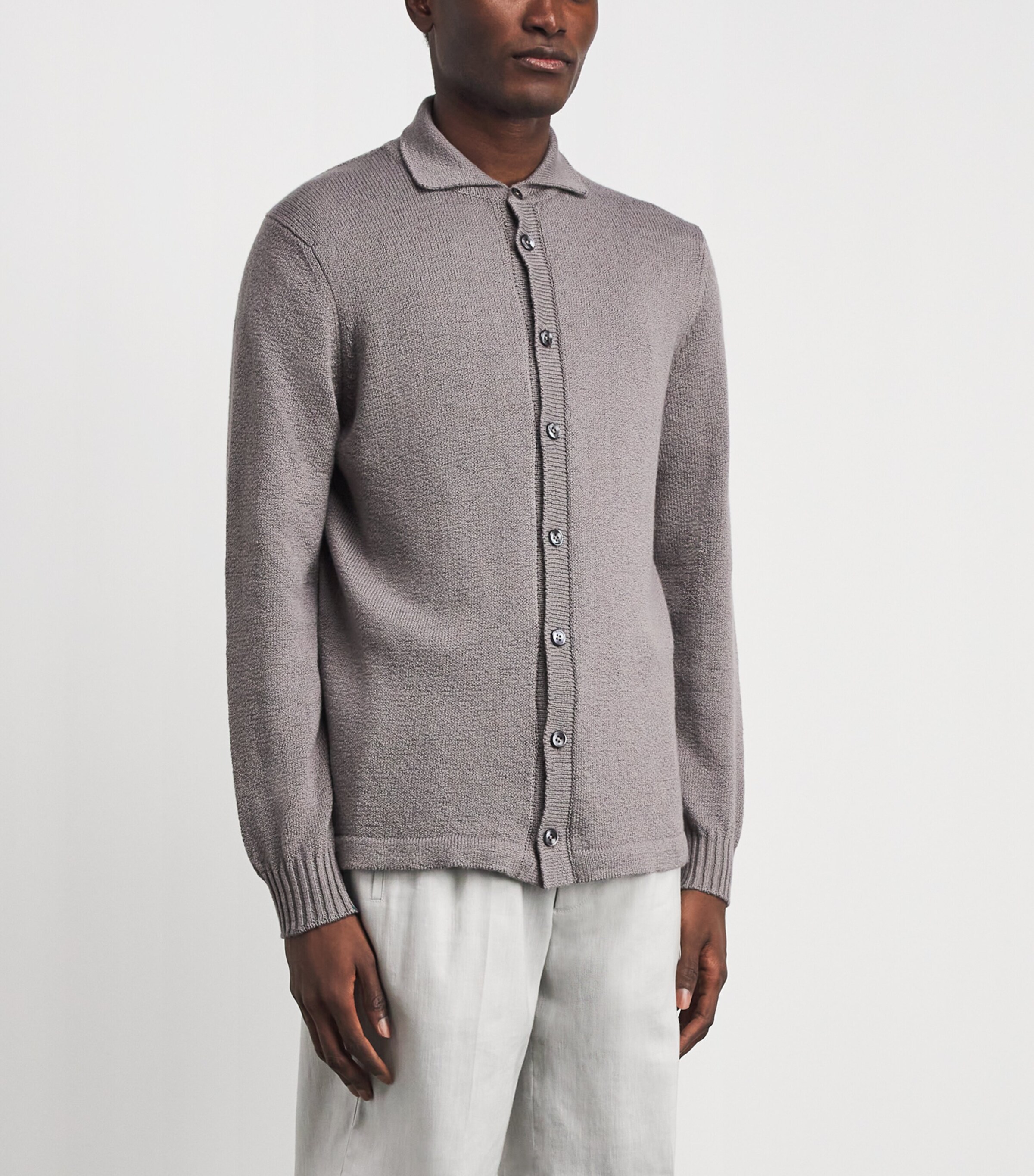 Fioroni Cashmere Mens Cotton Collar Cardigan Grigio Image 4