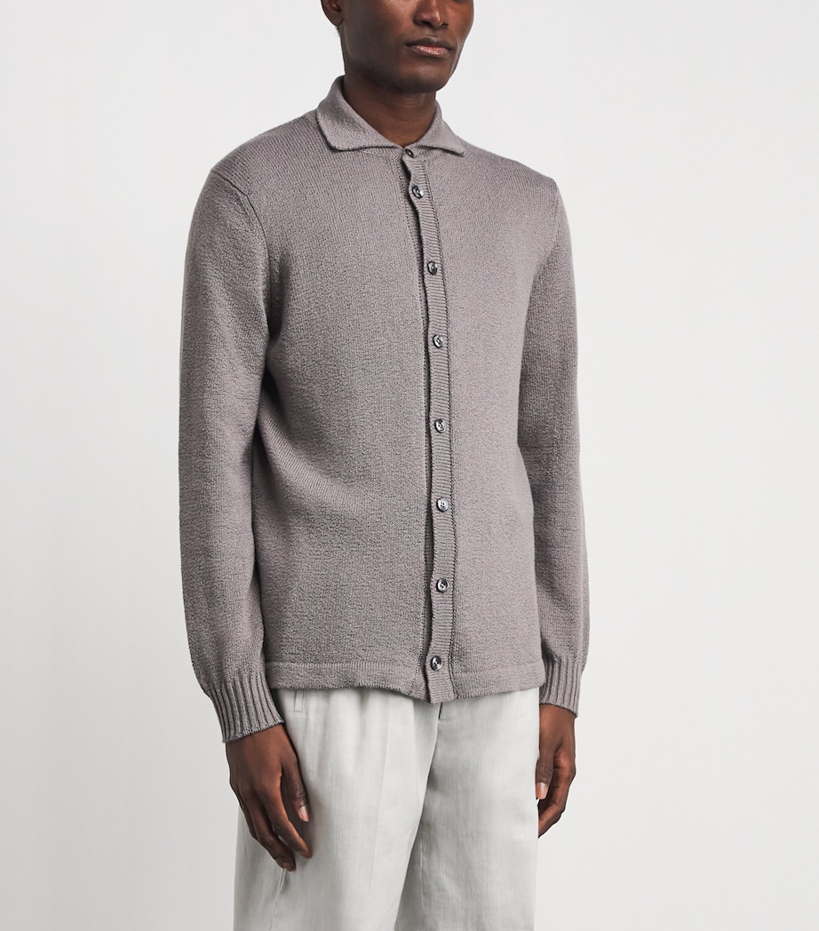 Fioroni Cashmere Mens Cotton Collar Cardigan Grigio Image 4