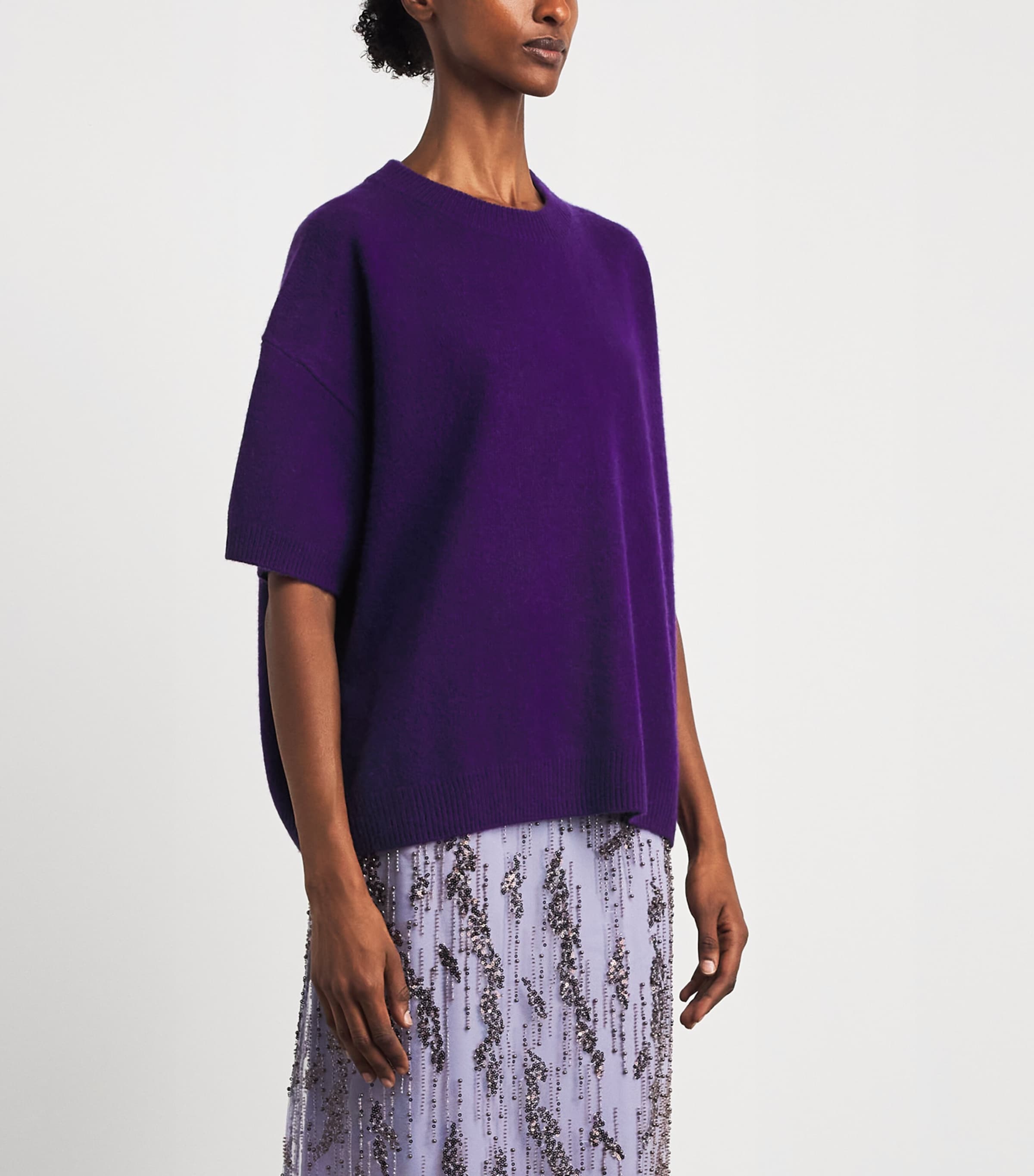 STAUD Womens Cashmere Short-Sleeve Sorrento Sweater Csms Cosmos Image 4