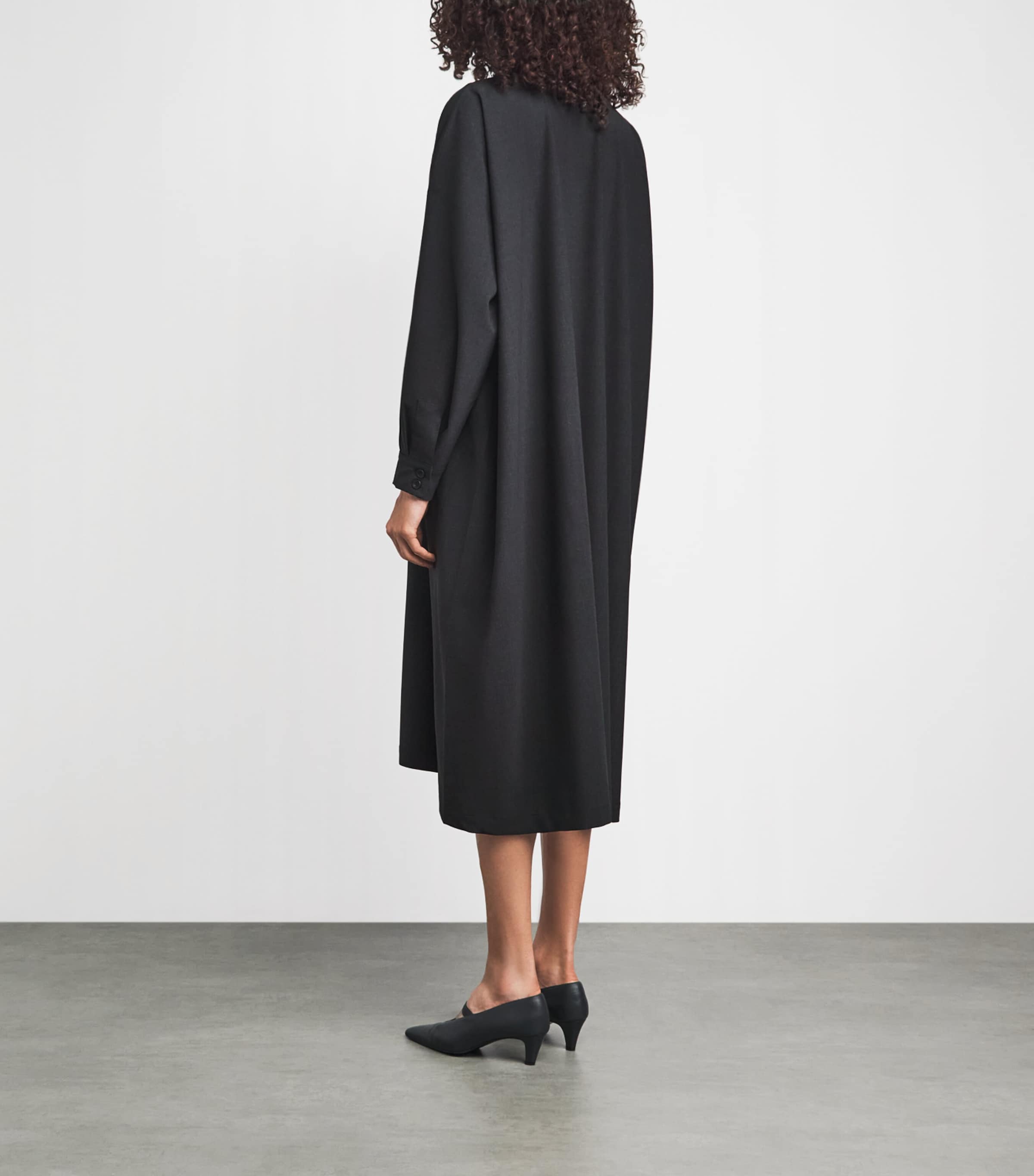 Eskandar Womens Stretch-Wool Midi Shirt Dress Coal Image 4