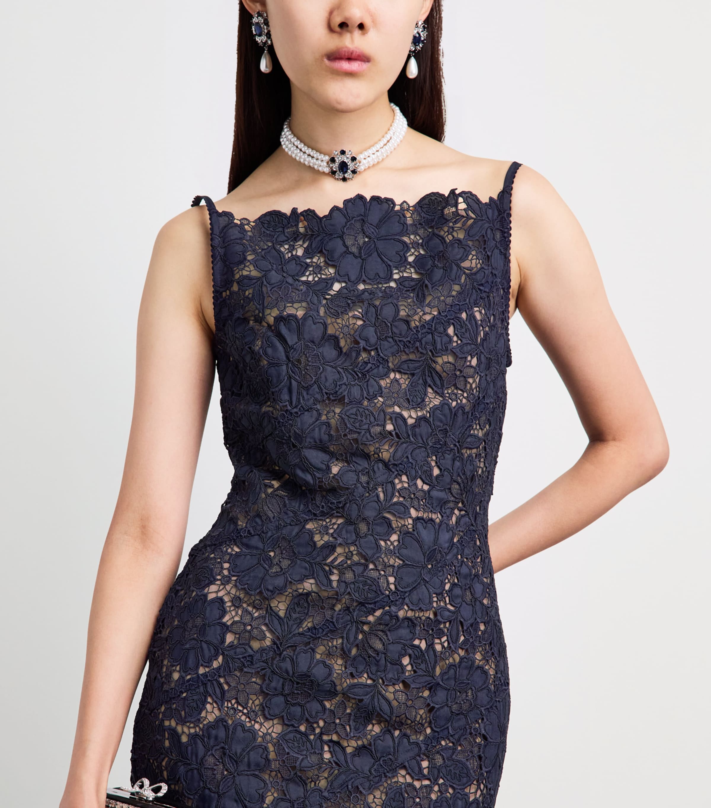 Self-Portrait Womens Lace Sleeveless Midi Dress Navy Image 3