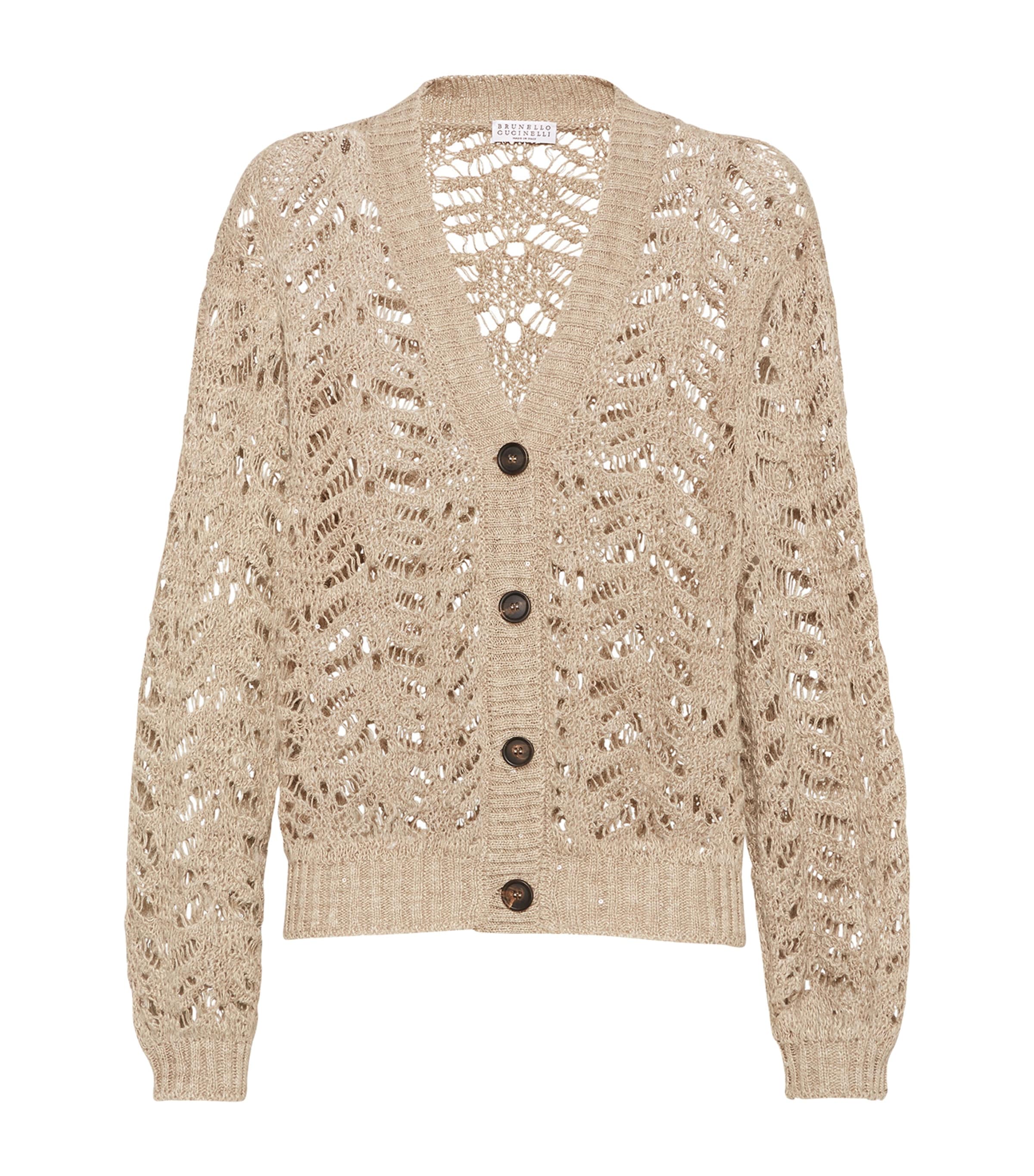 Brunello Cucinelli Linen-blend Foliage Cardigan In Beige