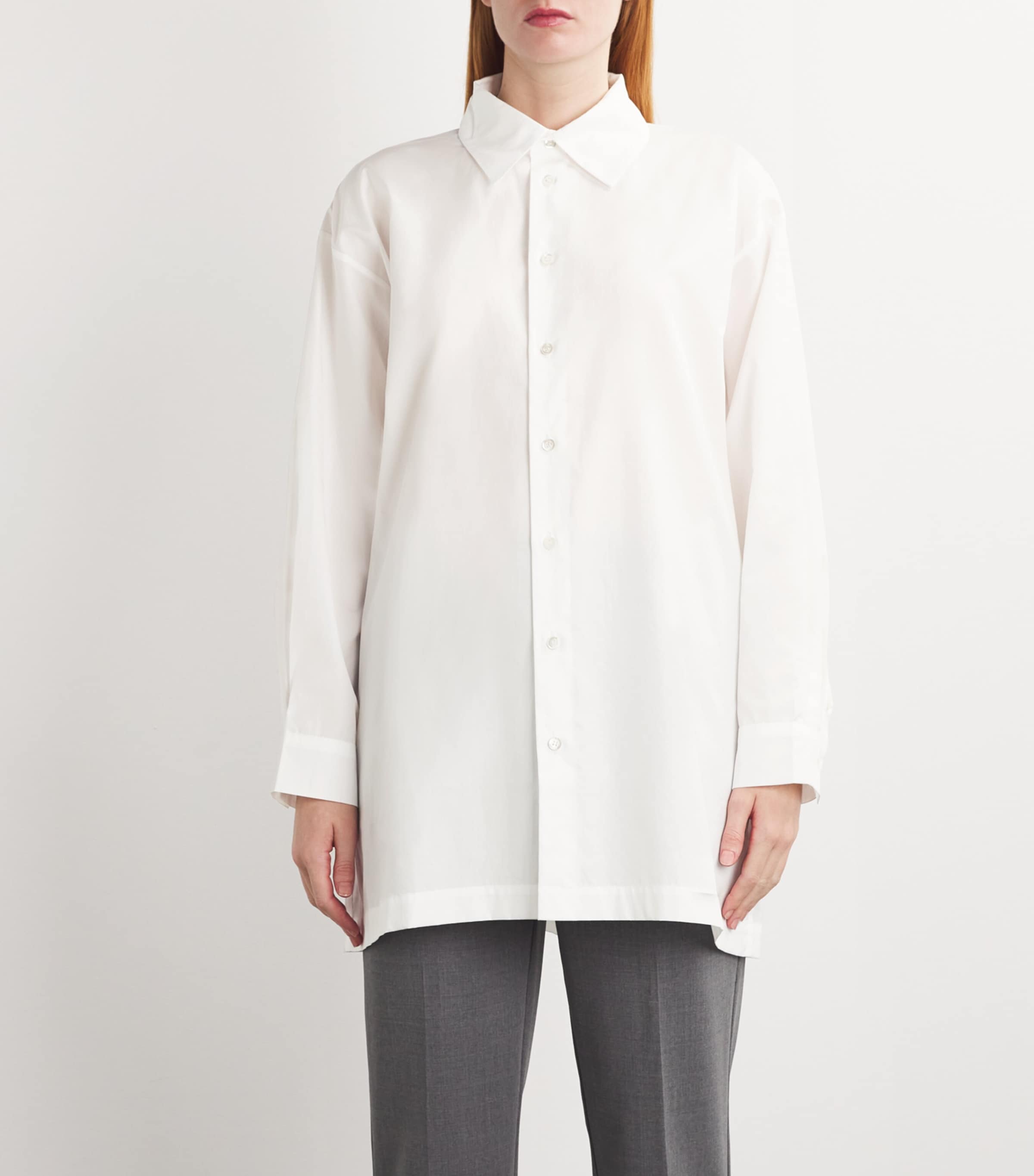 Slim A-Line Back-Pleat Shirt WHITE Image 3