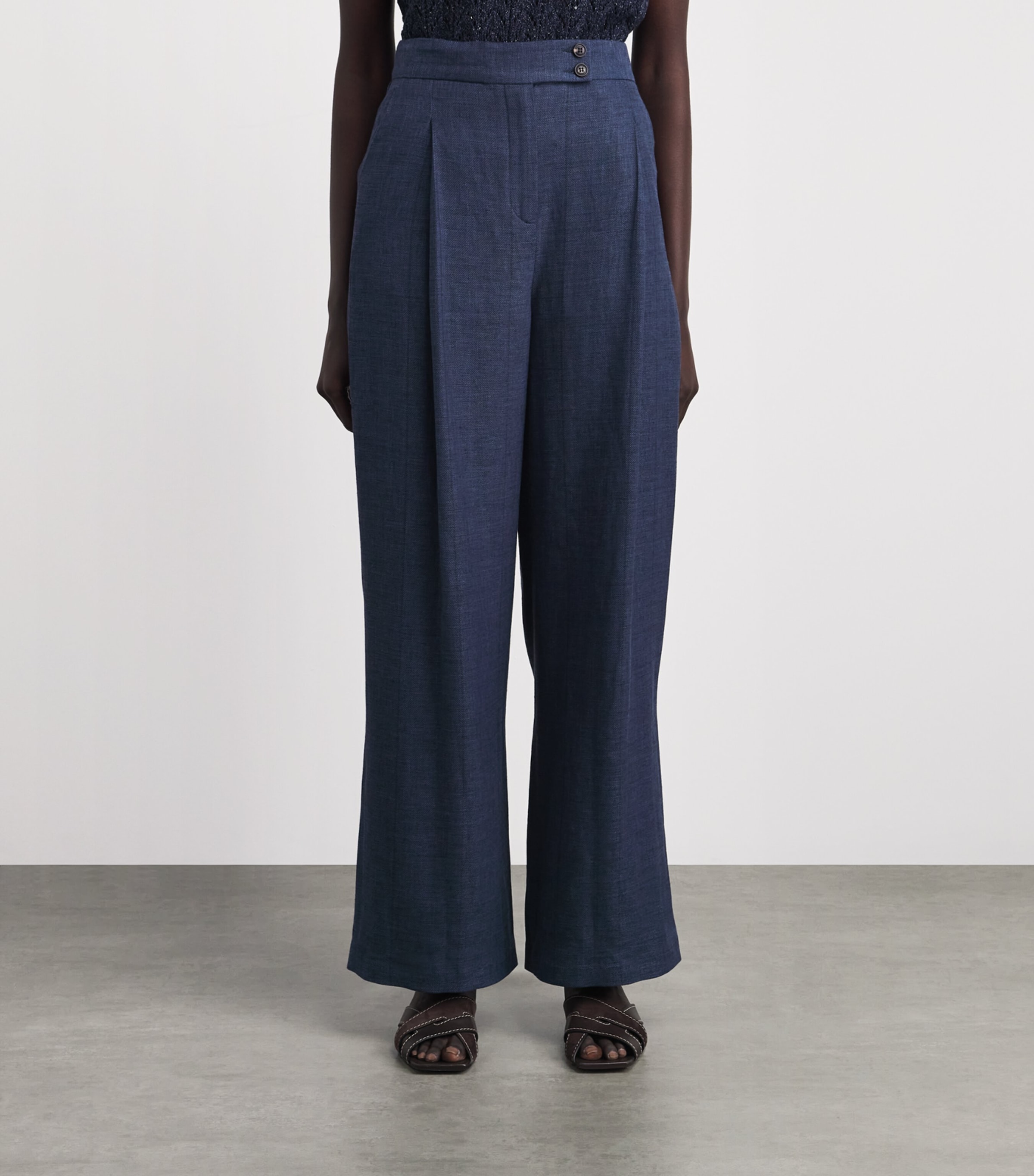 Eleventy Womens Linen-Wool-Silk-Blend Pleated Trousers Blu Image 4