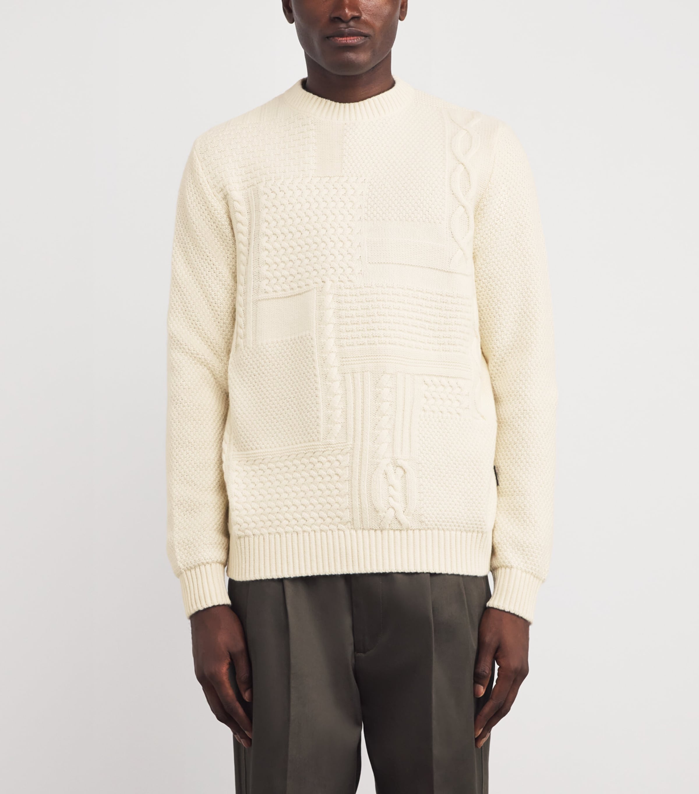 Wool-Cotton Cable-Knit Casey Sweater WHISPER WHITE Image 3