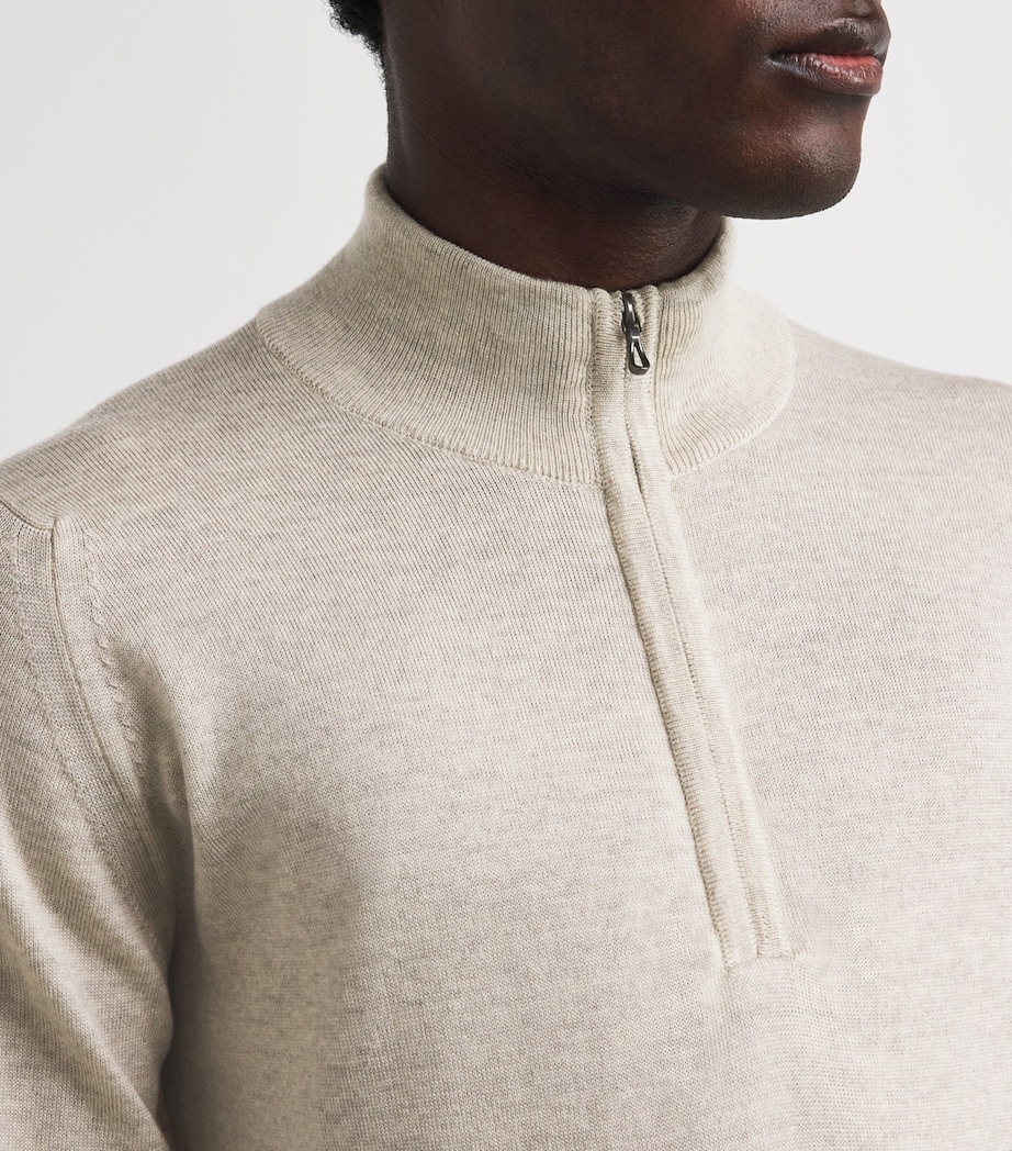 Extra Fine Merino Wool Half-Zip Tapton Sweater GREY FLEECE Image 6