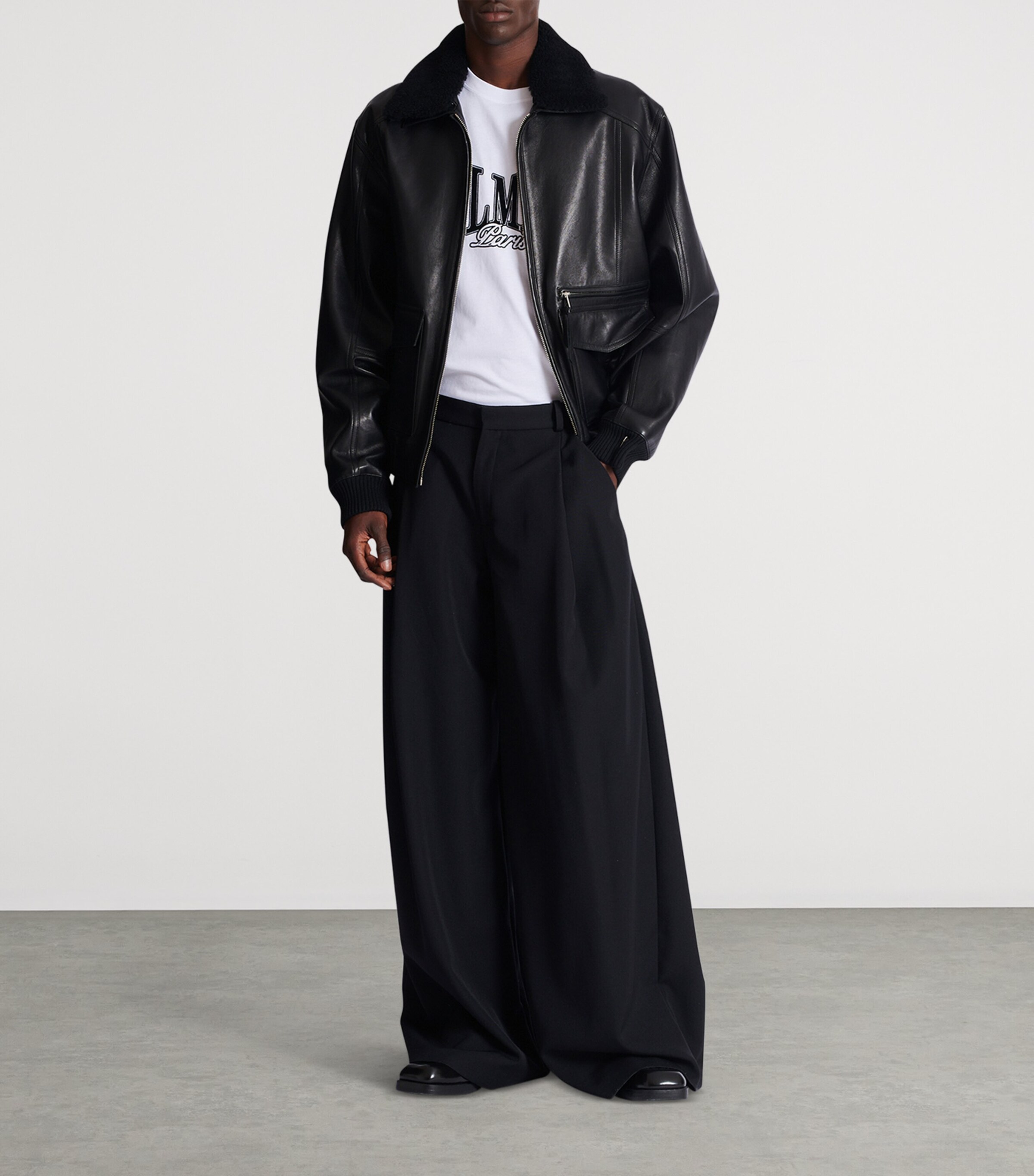 Balmain Mens Cotton Flocked Logo T-Shirt Gab Blanc/noir Image 3