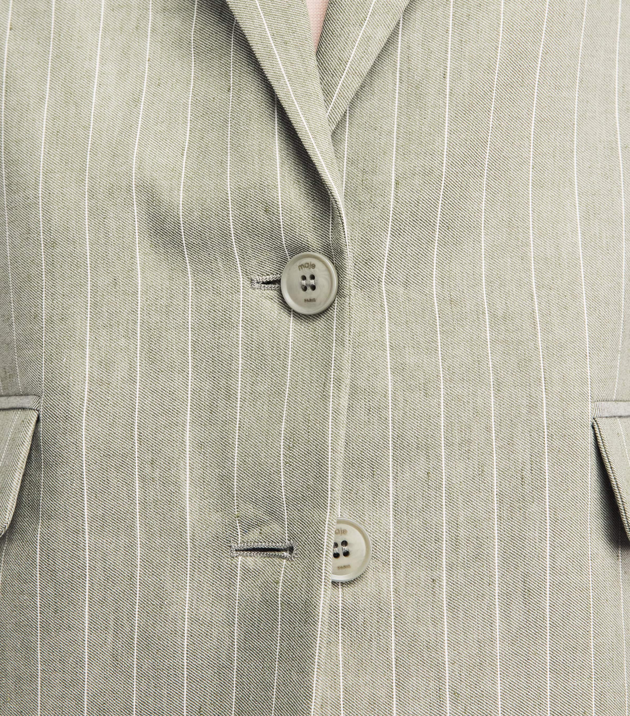 Maje Womens Linen-Blend Pinstripe Blazer Khaki Image 3