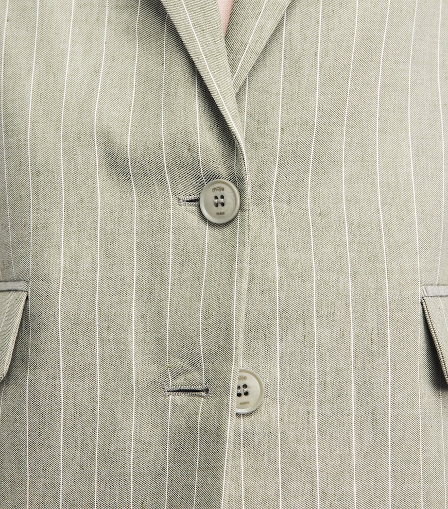 Maje Womens Linen-Blend Pinstripe Blazer Khaki Image 3