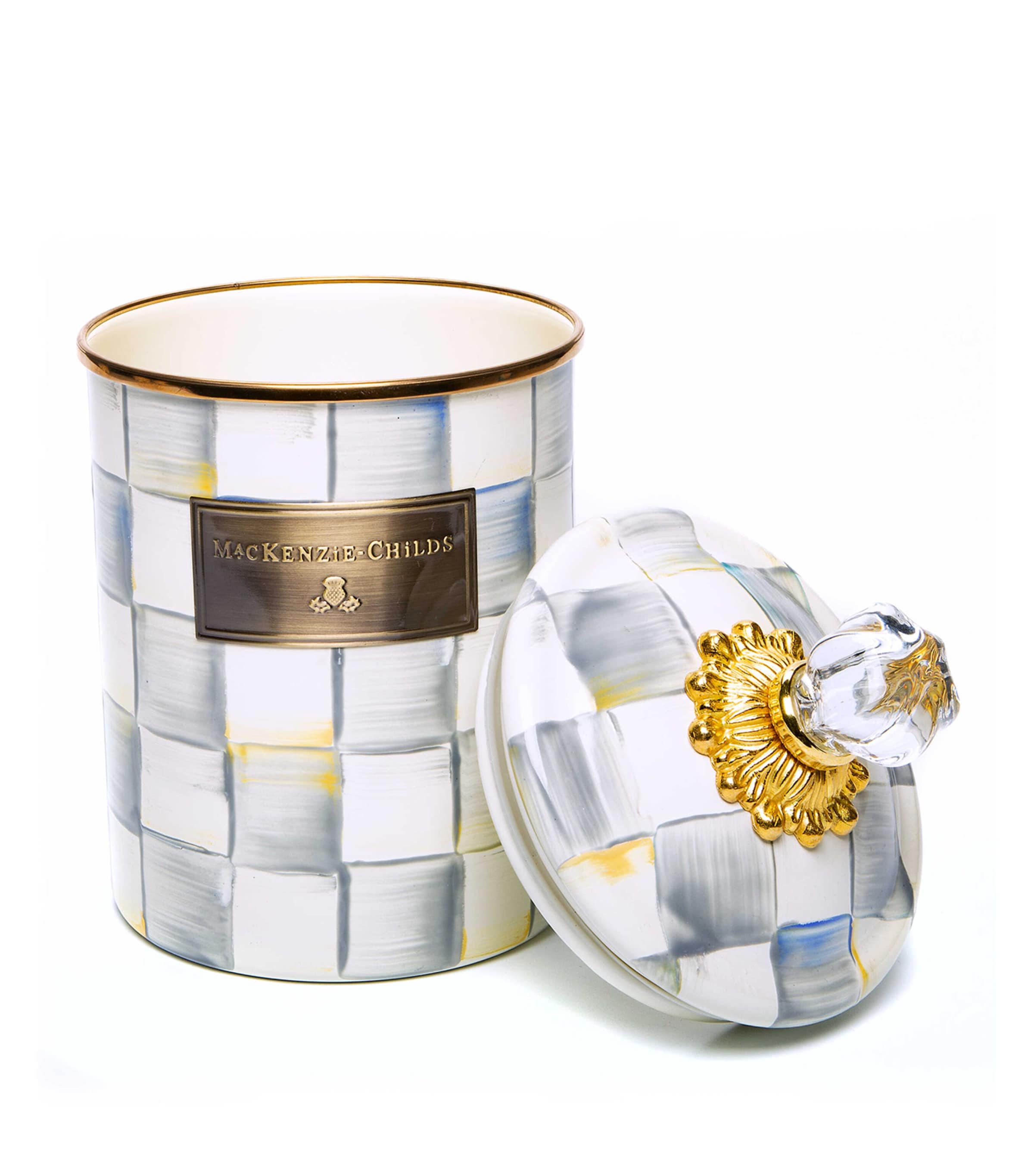 Mackenzie-childs Medium Sterling Check Canister In Gray