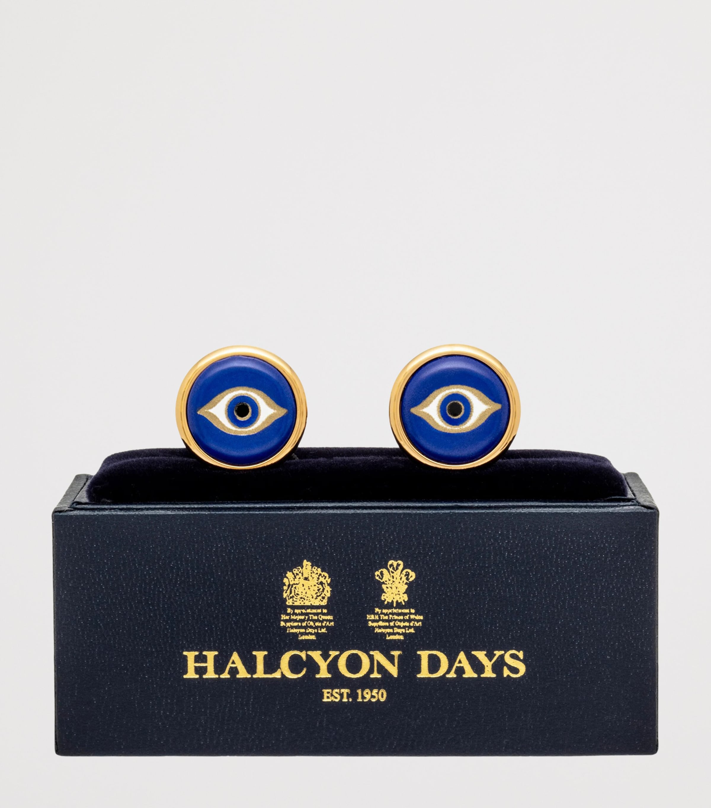 Halcyon Days Gold and Enamel Evil Eye Cufflinks Navy Image 4