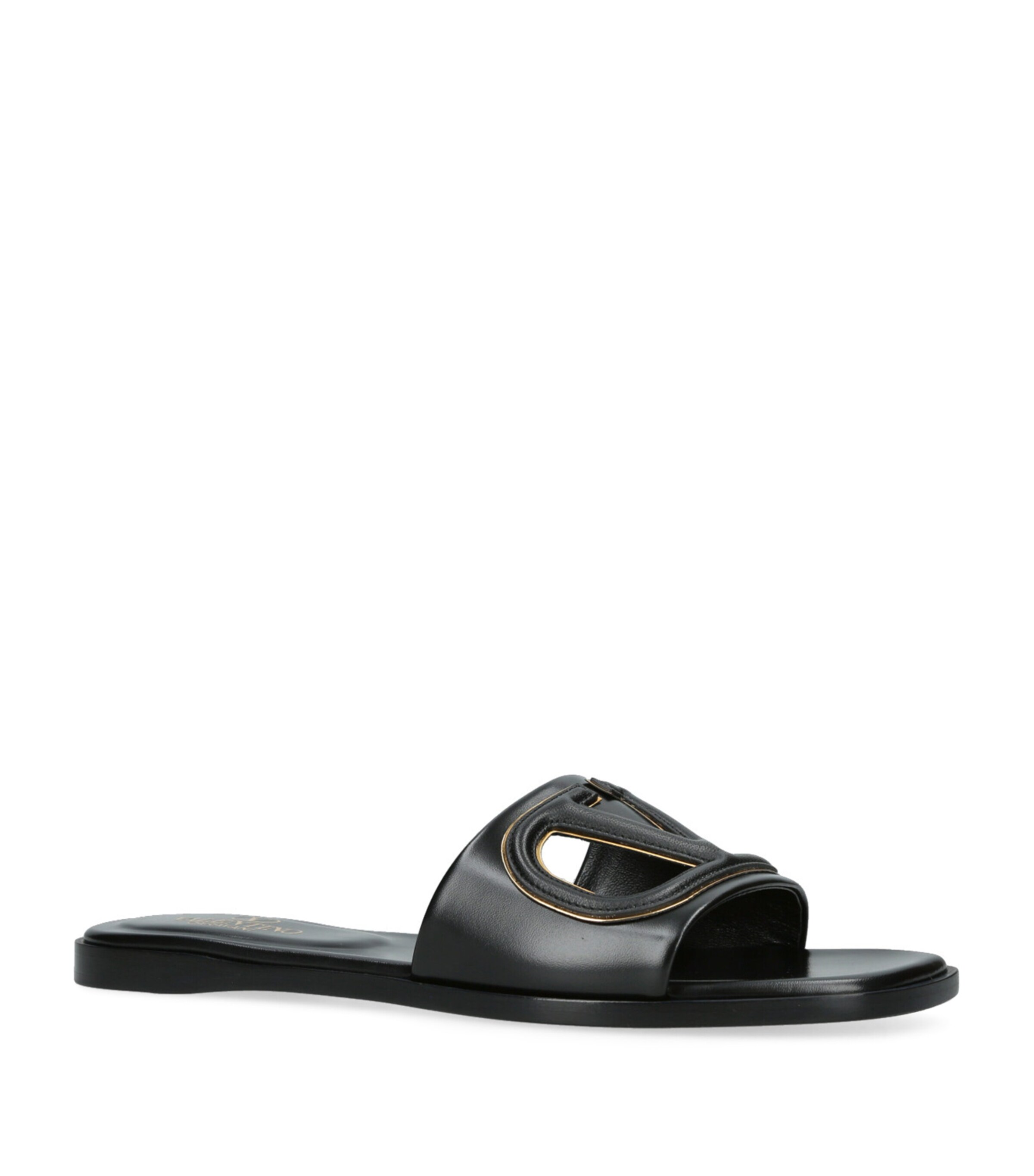 Valentino Garavani Leather Cut-Out VLOGO Slides Black Image 3