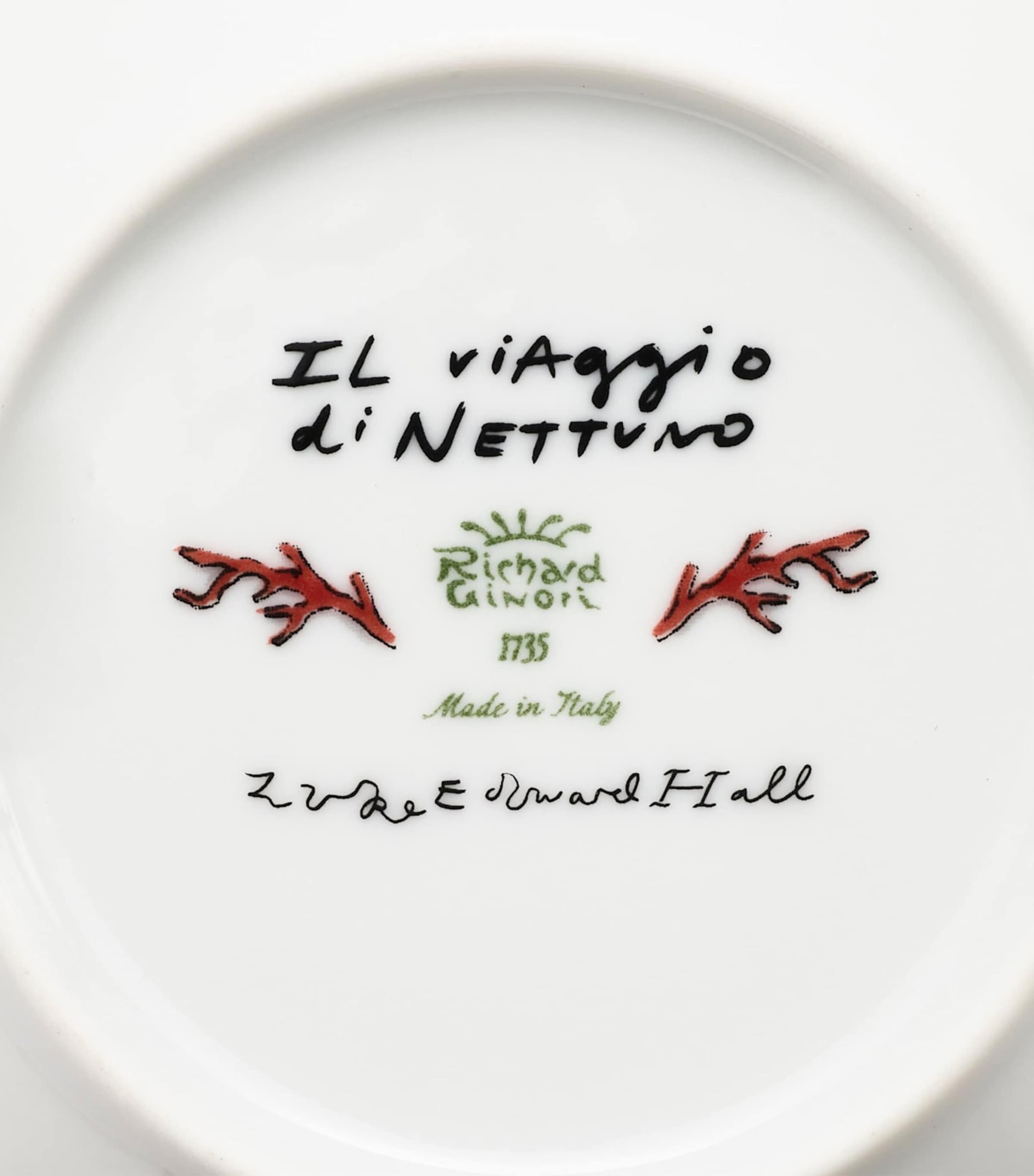 GINORI 1735 Set of 2 Porcelain Il Viaggio di Nettuno Teacups and