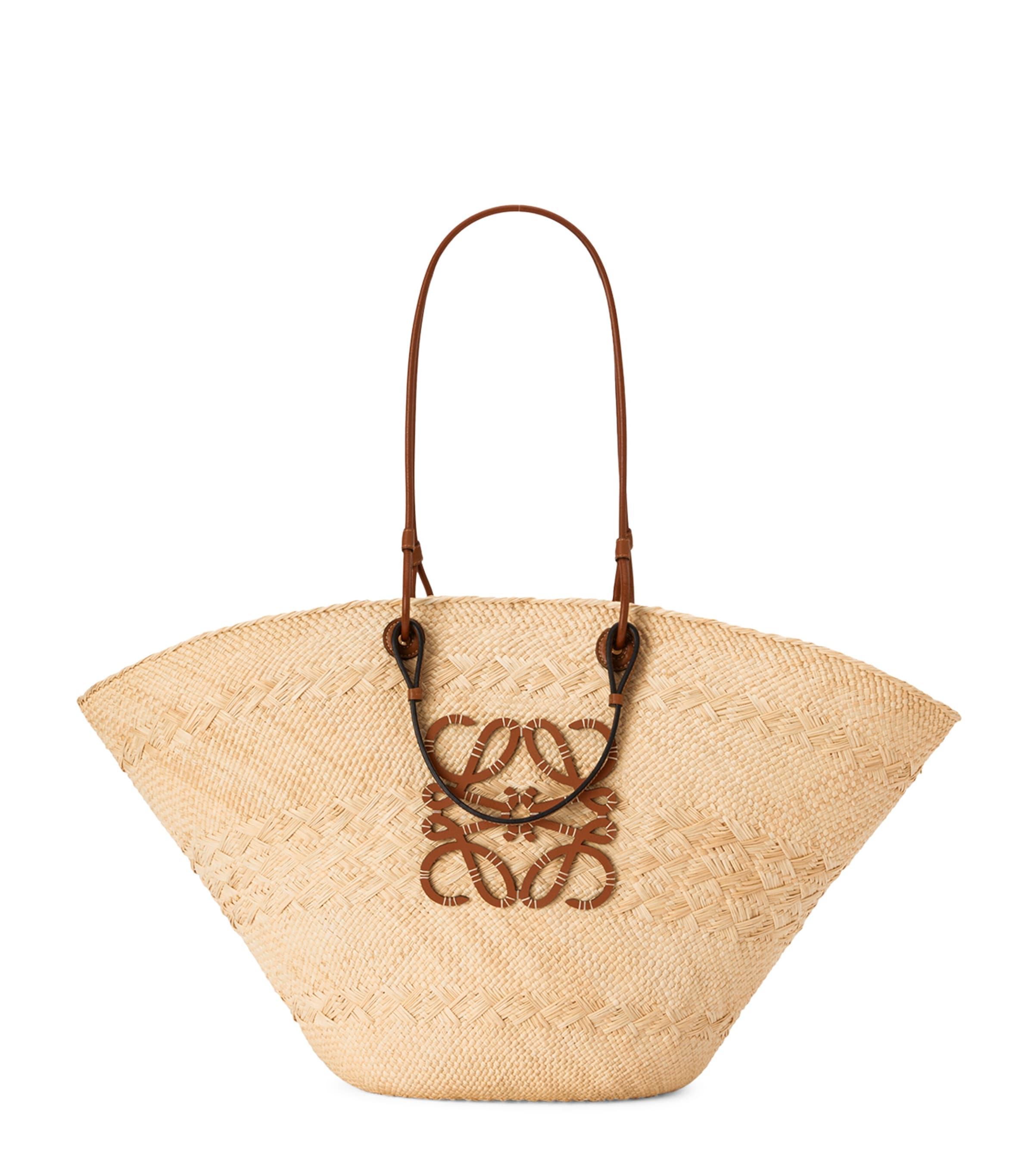 Loewe X Paula's Ibiza Large Woven Anagram Basket Bag In Beige