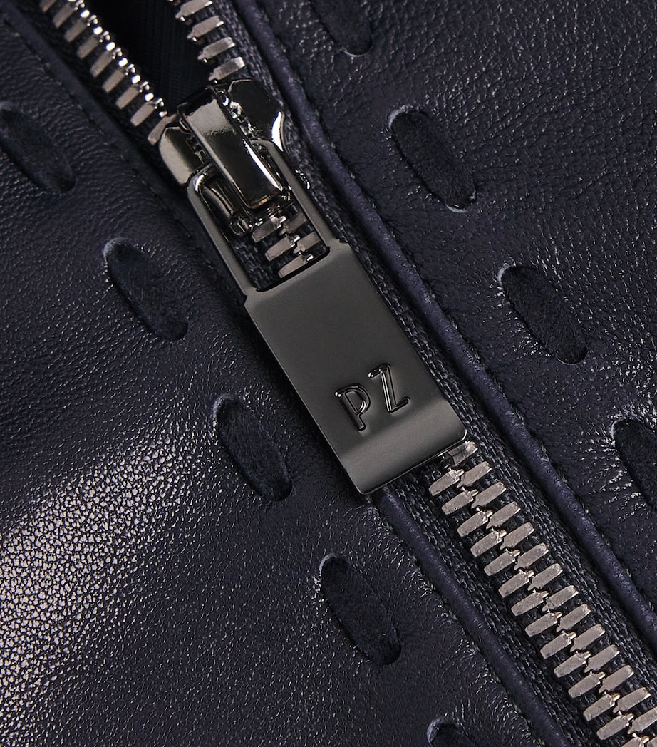 Leather Bomber Jacket 01 BLUE NAVY Image 5