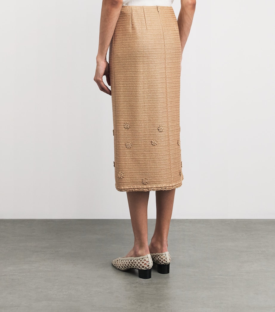 Lafayette 148 Womens Faux Raffia Embellished Midi Skirt Teak Teak Image 5