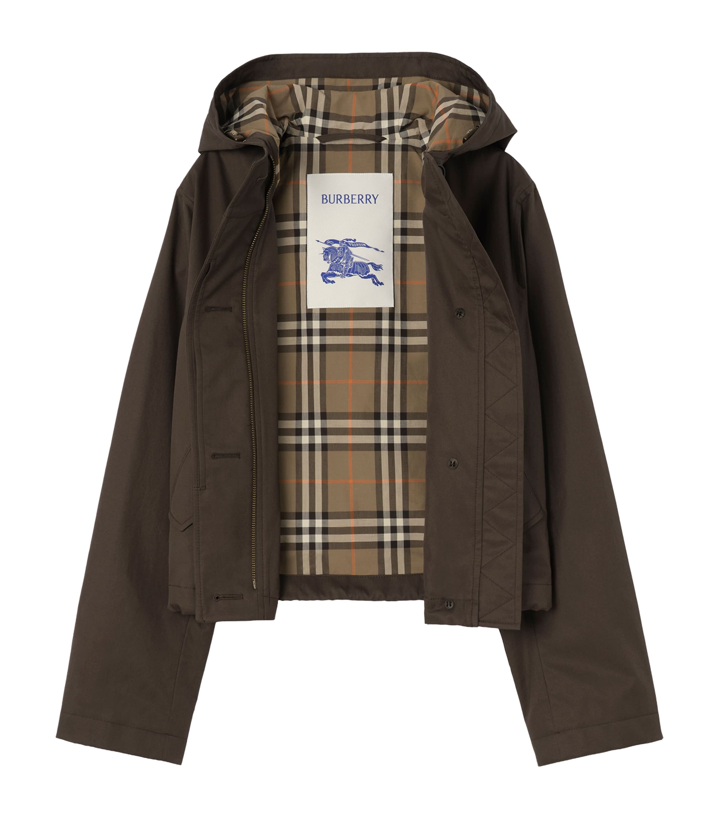 Burberry Womens Tropical Gabardine Cropped Parka Coat Estuary Brown Image 4