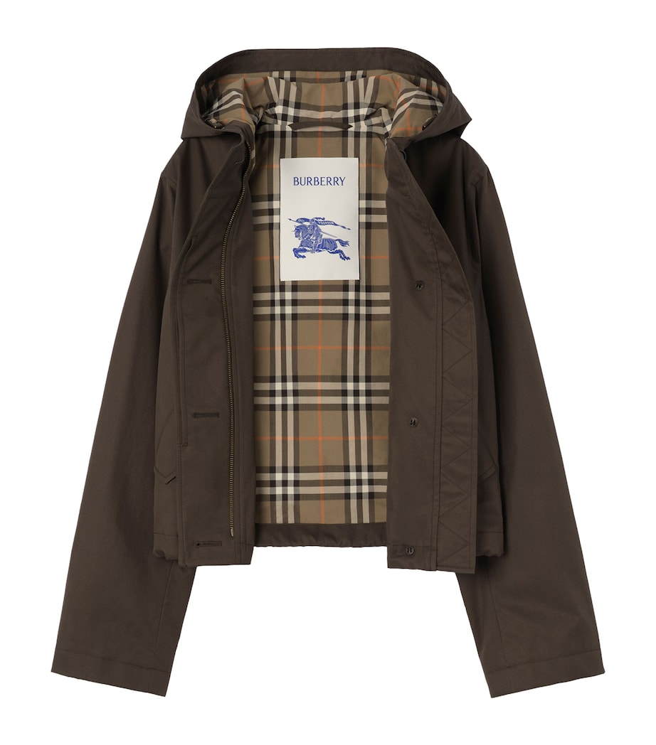Burberry Womens Tropical Gabardine Cropped Parka Coat Estuary Brown Image 4