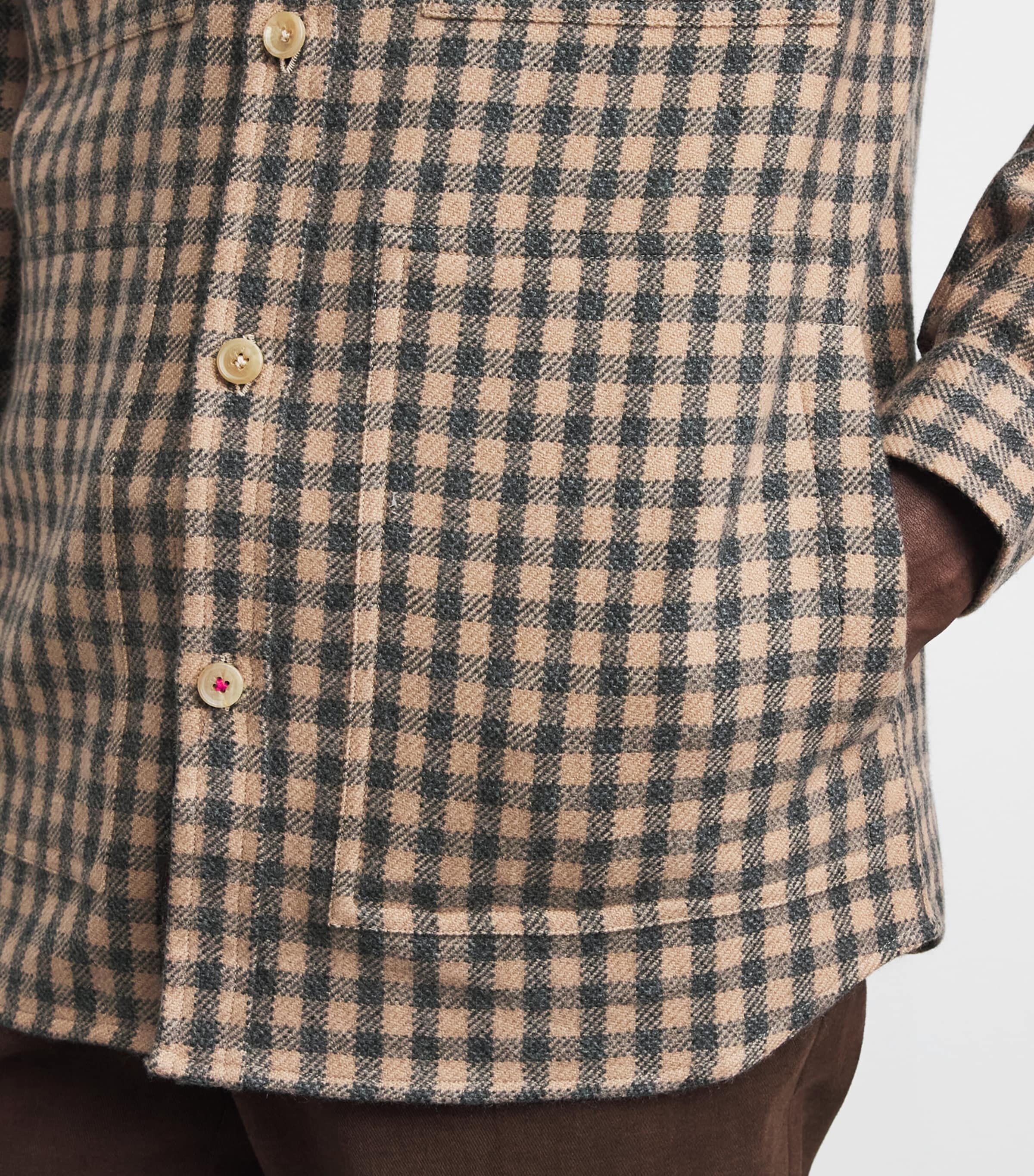 Isaia Mens Cashmere Check Overshirt Image 3