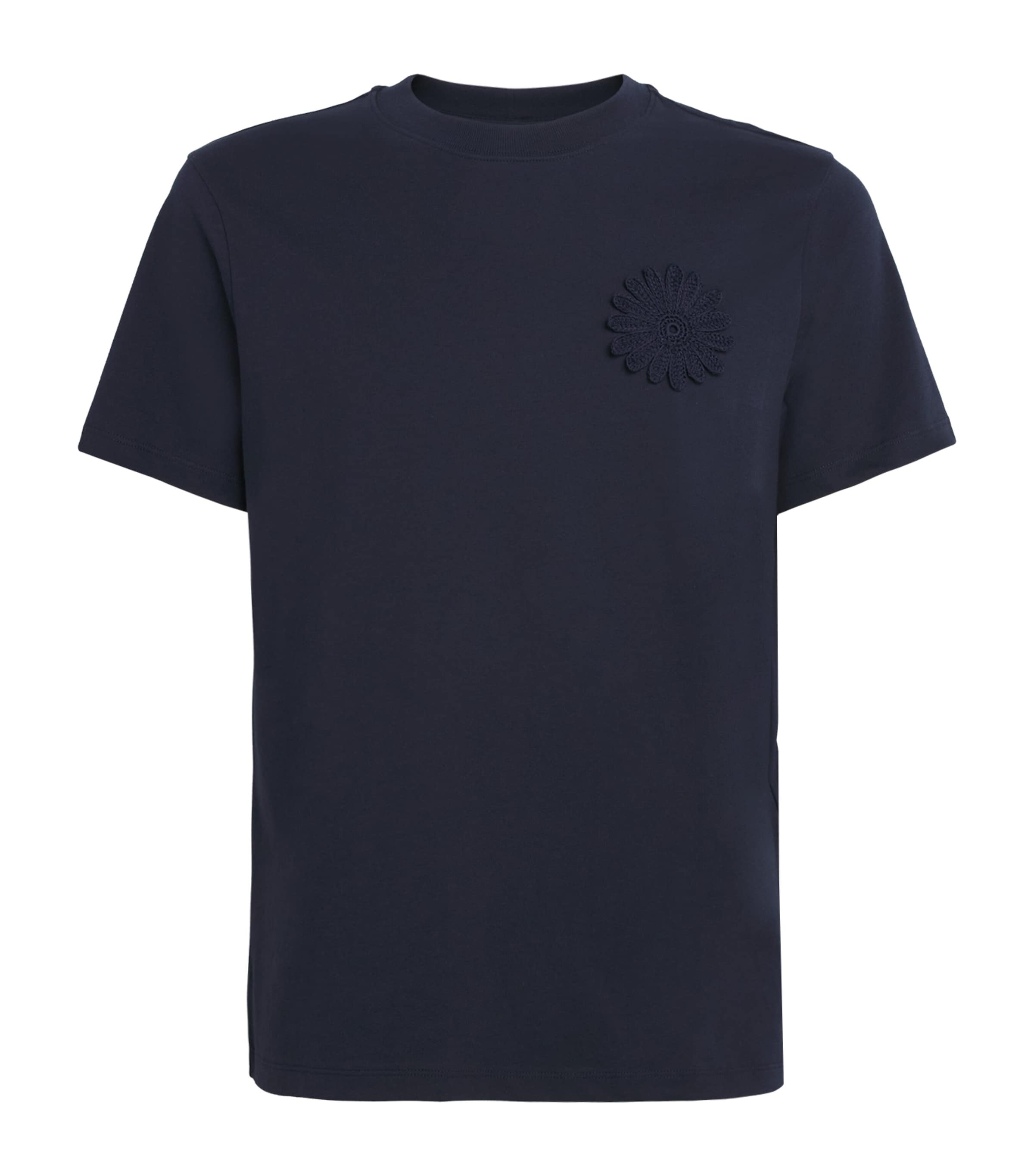 Sandro Paris Mens Cotton Crochet T-Shirt Navy Blue Image 1