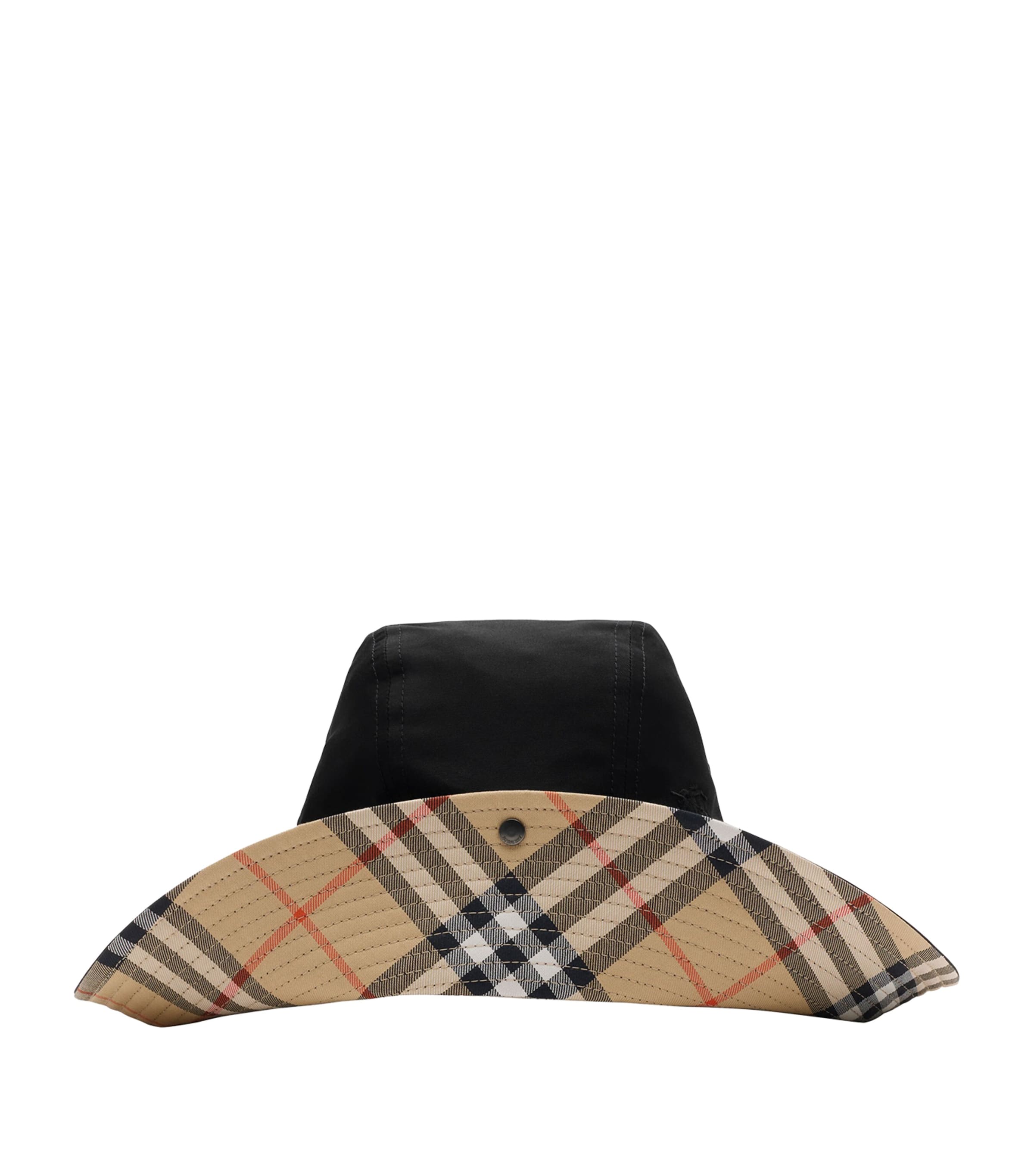 Burberry Cotton Gabardine Check Brim Hat Black Image 1