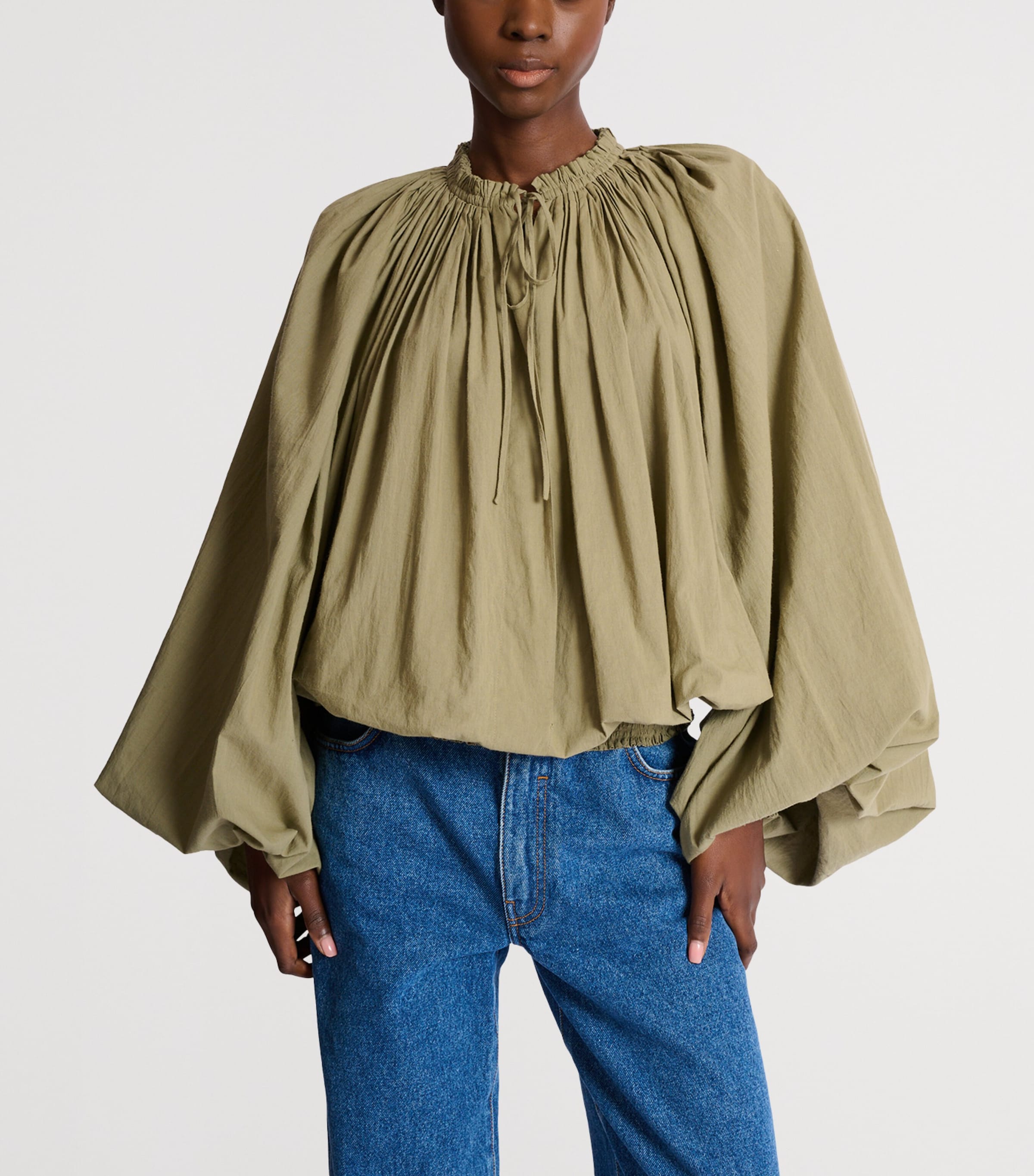 Balmain Womens Cotton Peasant Blouse Vert Pale Image 6