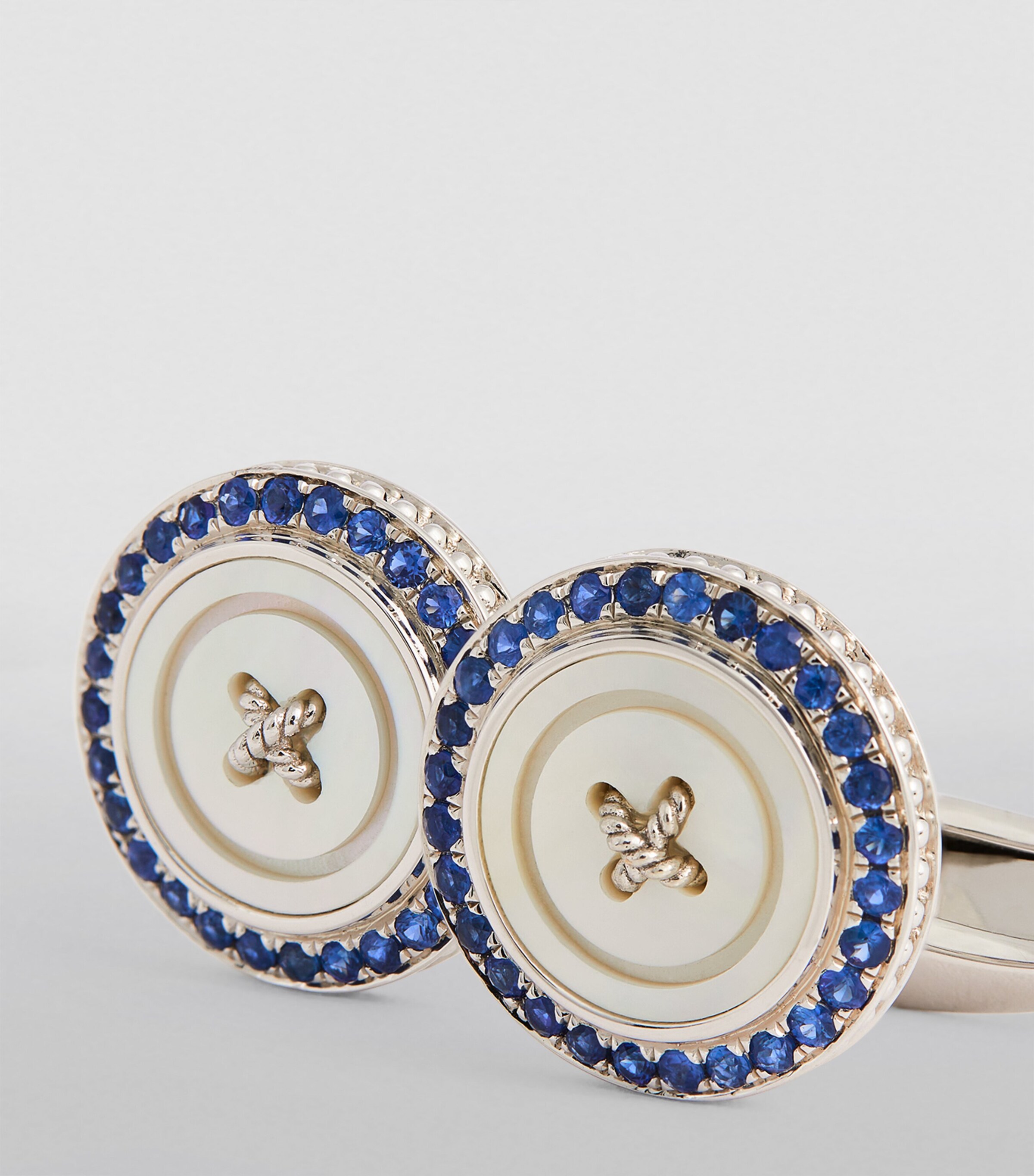 Stainless Steel and Sapphire Button Cufflinks SILVER/ BLUE Image 7