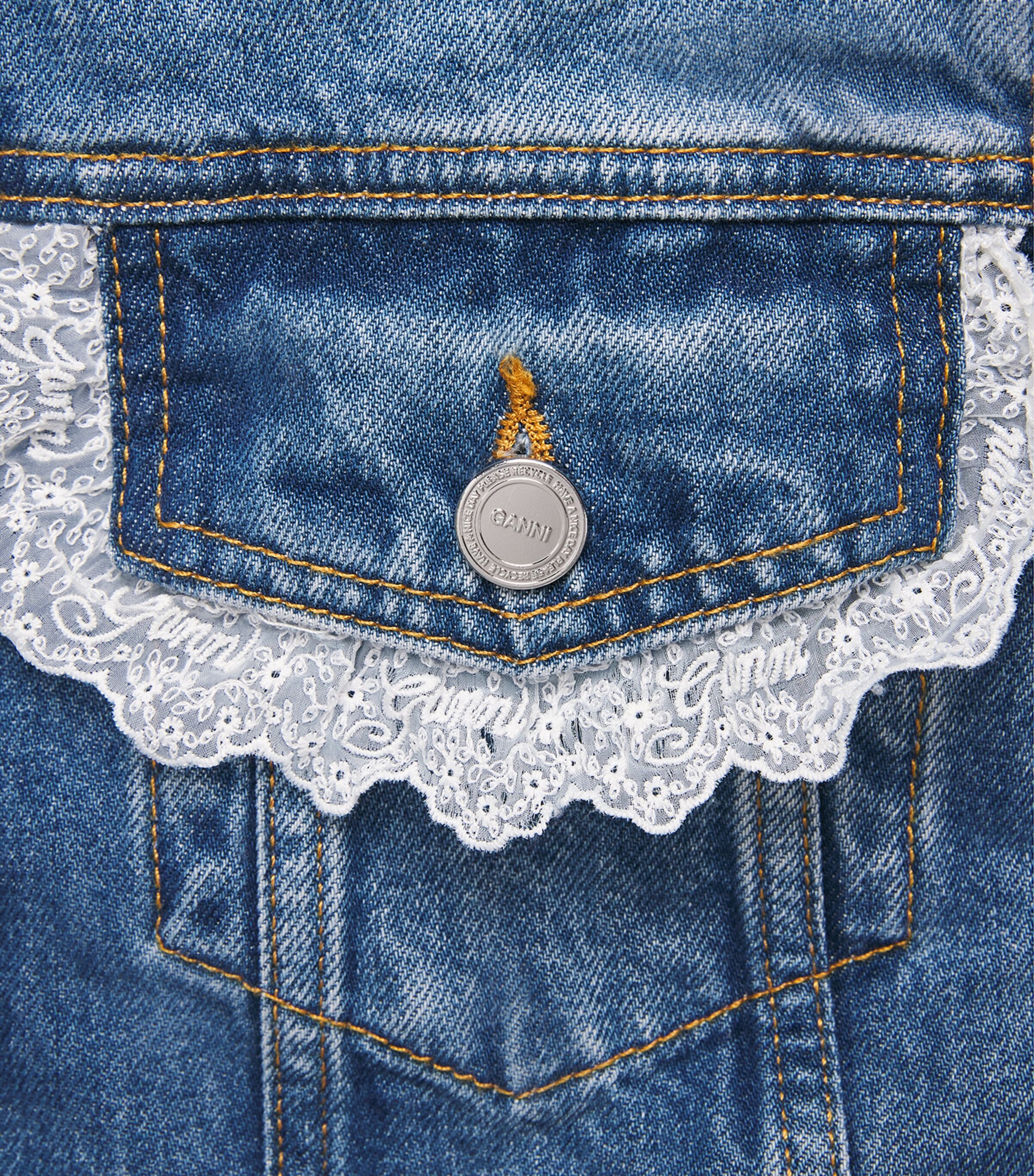 GANNI Womens Lace-Trim Denim Jacket Bl Vntg Image 6