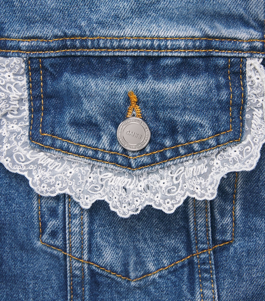 GANNI Womens Lace-Trim Denim Jacket Bl Vntg Image 6