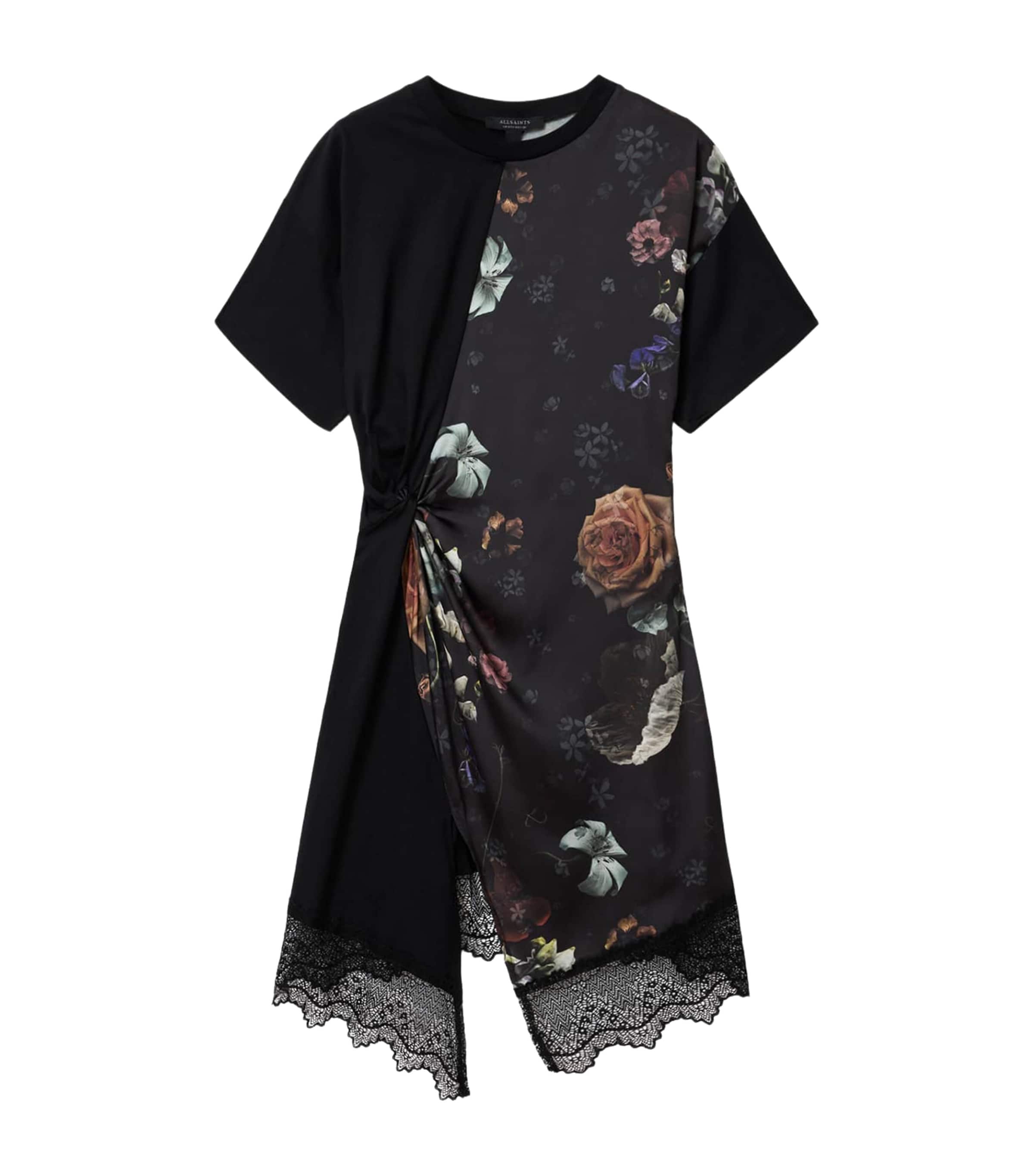 AllSaints Womens Cotton Floral Lana Mini Dress Haze Black Image 1