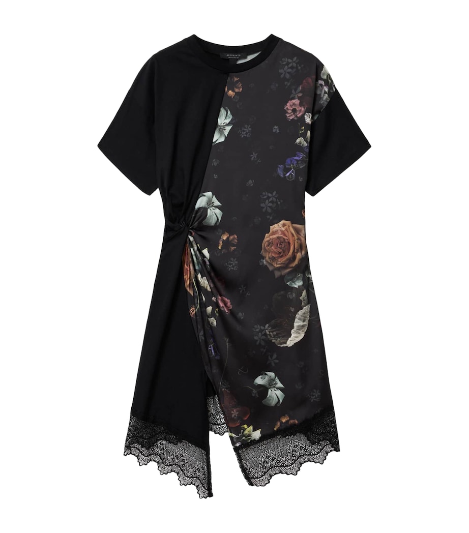 AllSaints Womens Cotton Floral Lana Mini Dress Haze Black Image 1