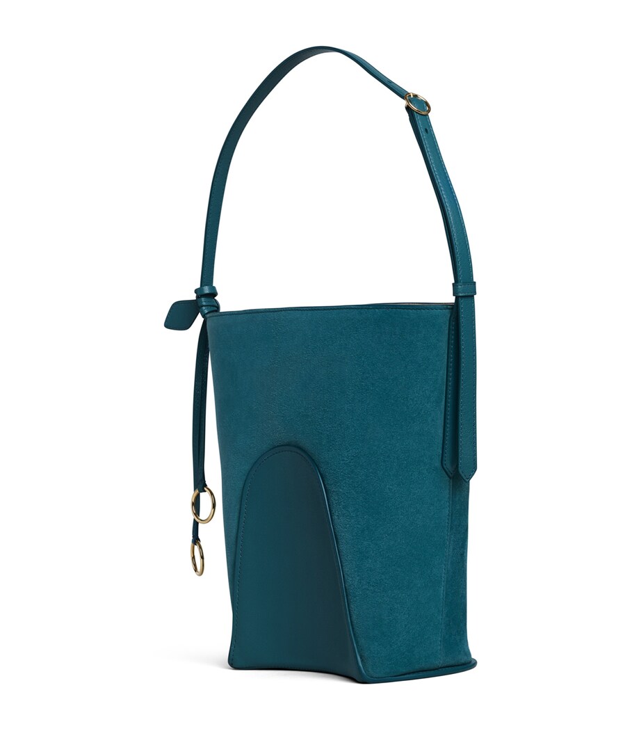 Alaïa Womens Small Suede-Leather Hip Bucket Bag Green Grey Image 2