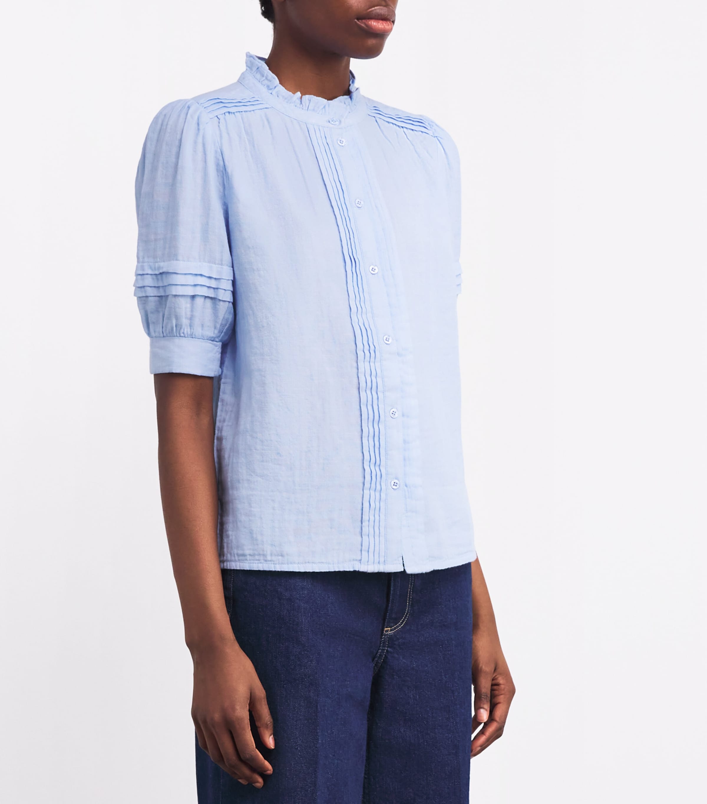 Cotton Frill-Trim Blouse CLOUD CHAMBRAY BLUE Image 3