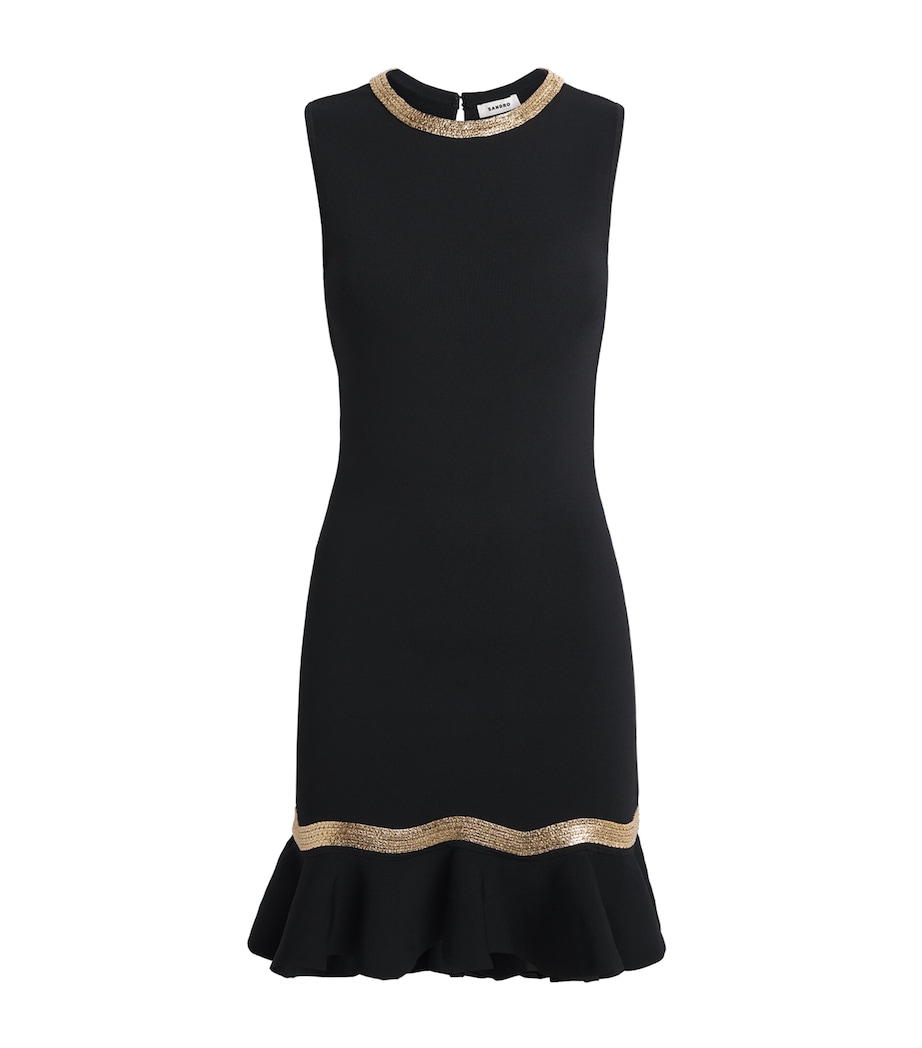 Sandro Paris Womens Knitted Chain-Detail Mini Dress Black Image 1