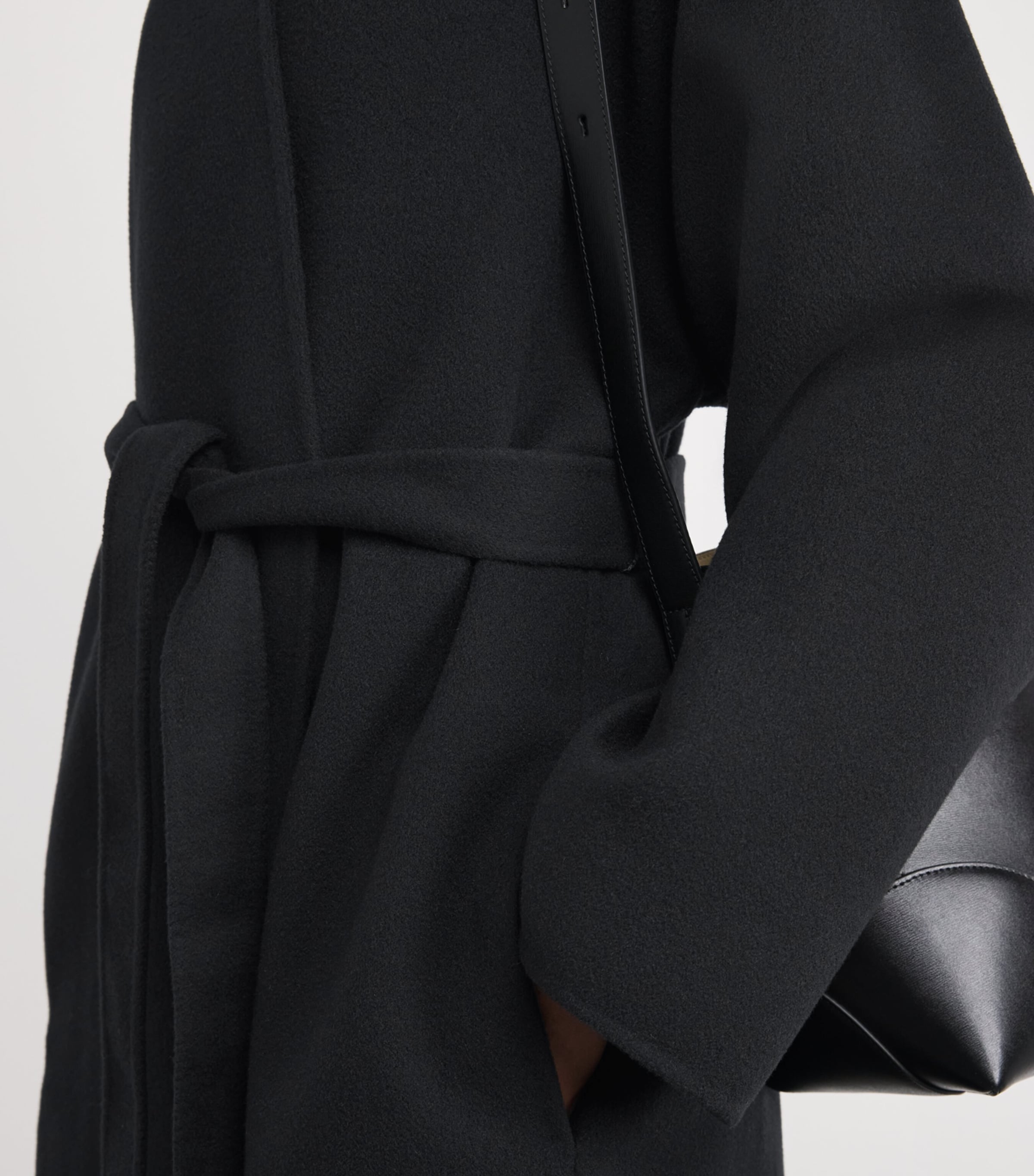 Cashmere Wrap Belt Long Coat RU6432 BLACK Image 6