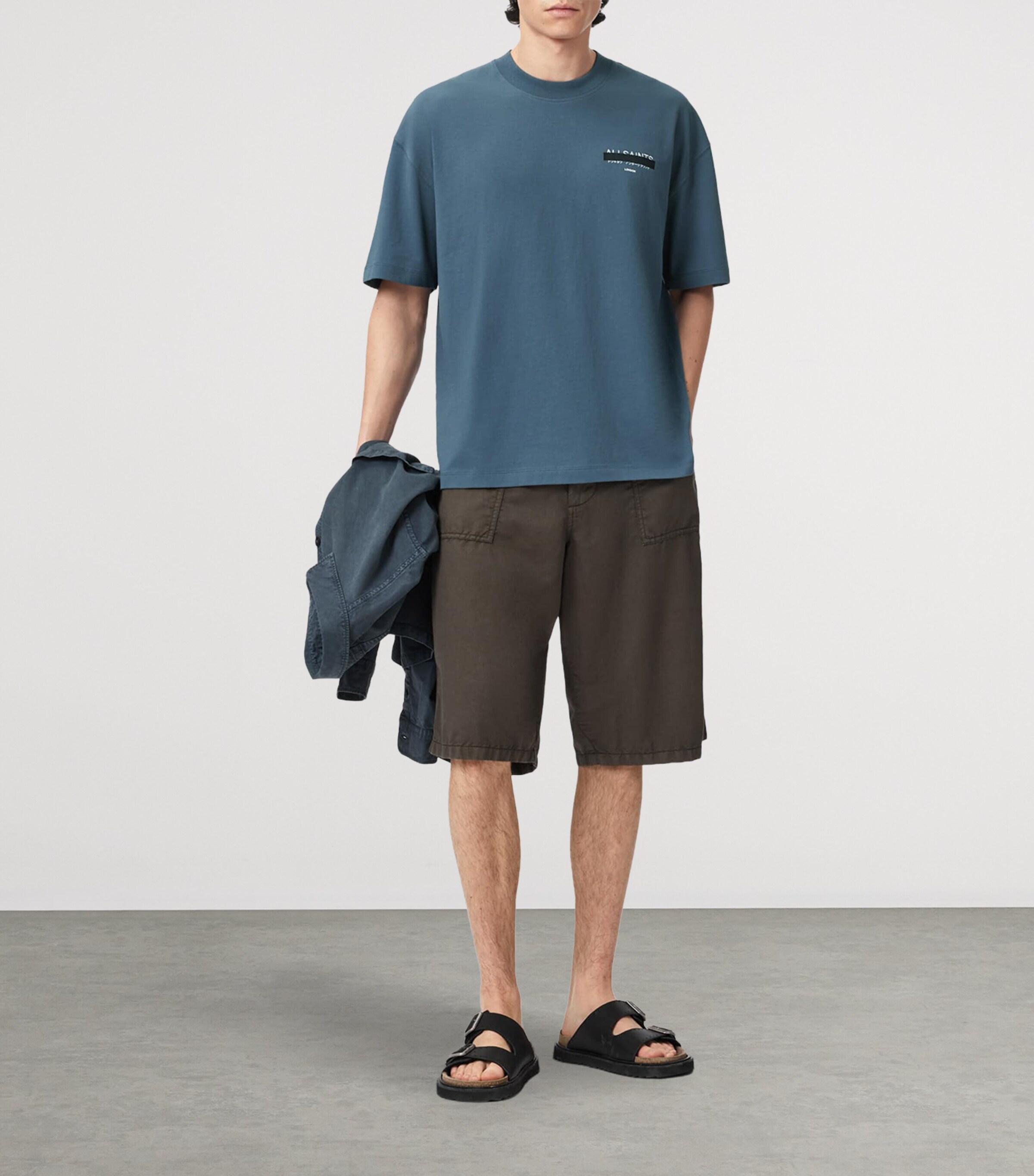 AllSaints Mens Organic Cotton Redact T-Shirt Waved Blue Image 6