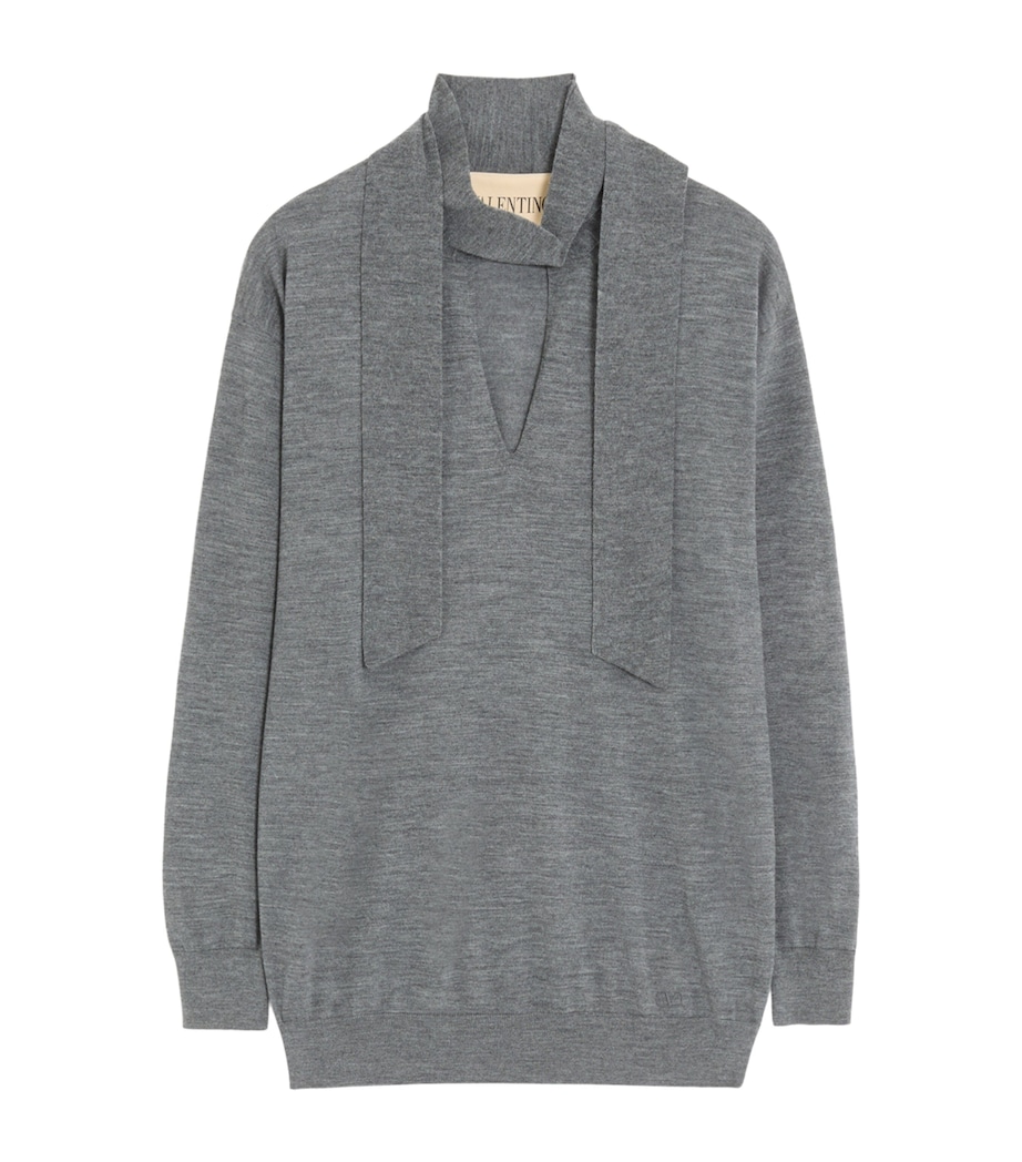 Valentino Womens Wool Tie-Neck Sweater Image 1