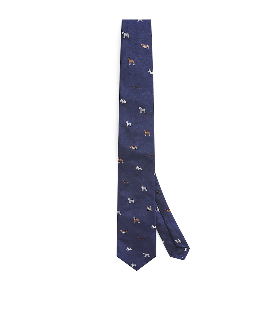 Silk Embroidered Dogs Tie 47_NAVY Image 1