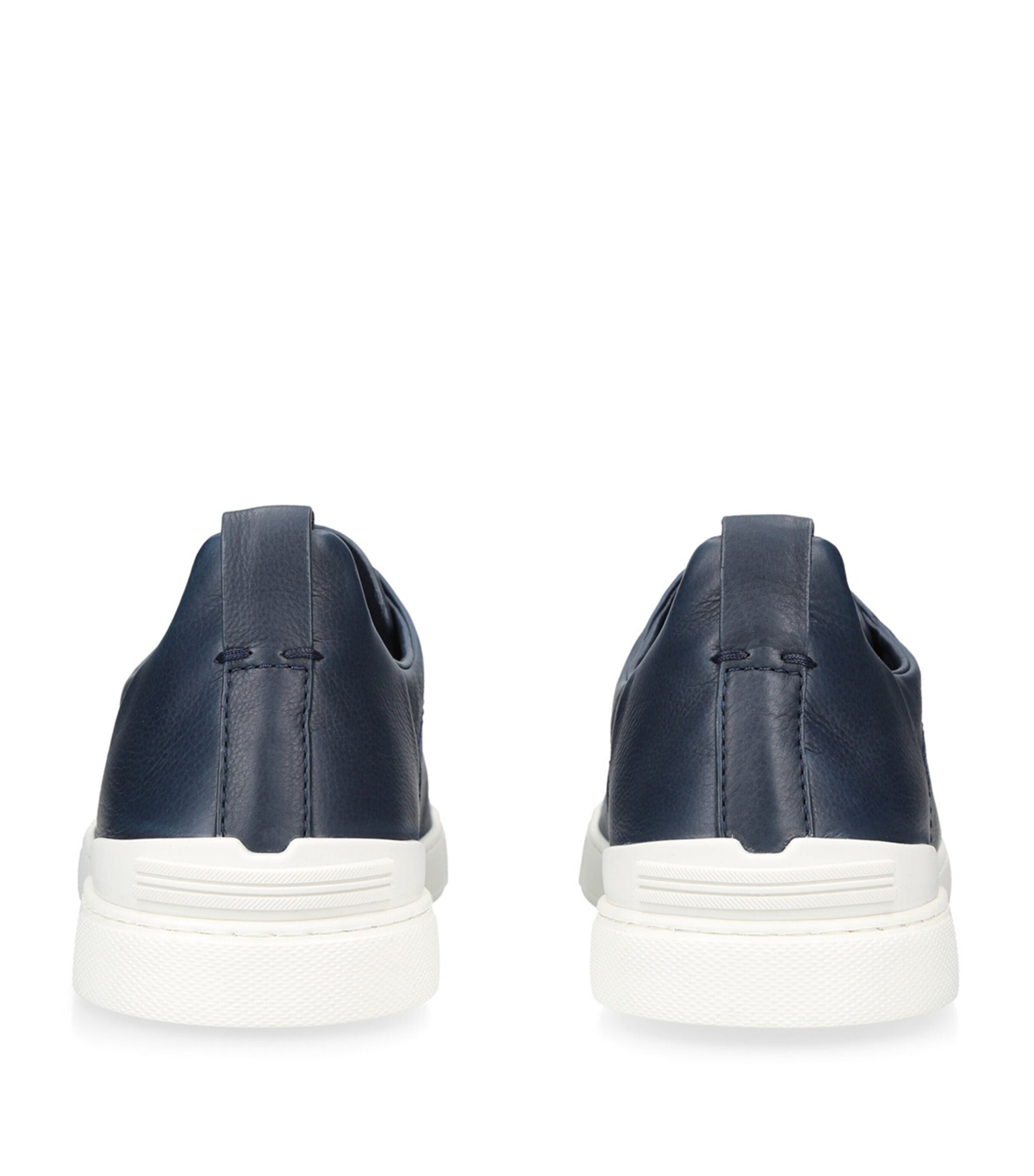 Zegna Leather Triple Stitch SECONDSKIN Sneakers Navy Image 2
